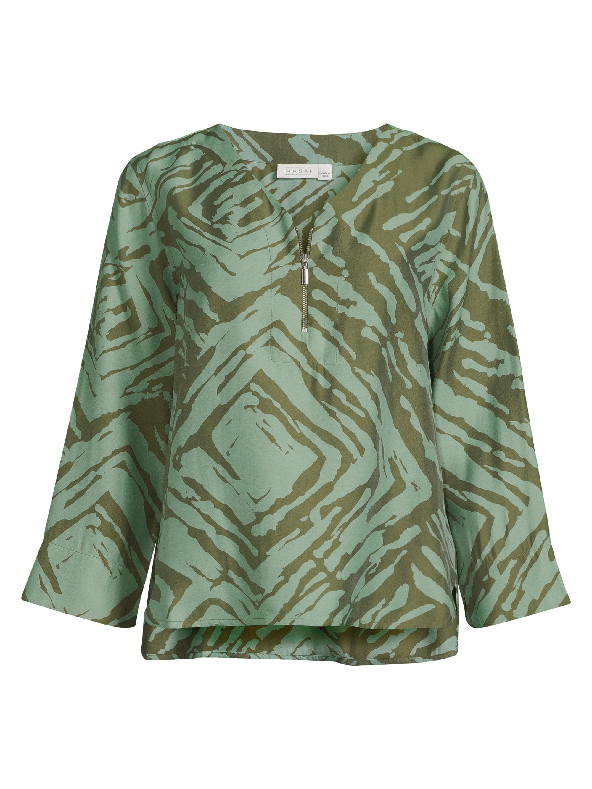 Masai Copenhagen Women's Drean Print Zip Blouse - Dark Lichen Green