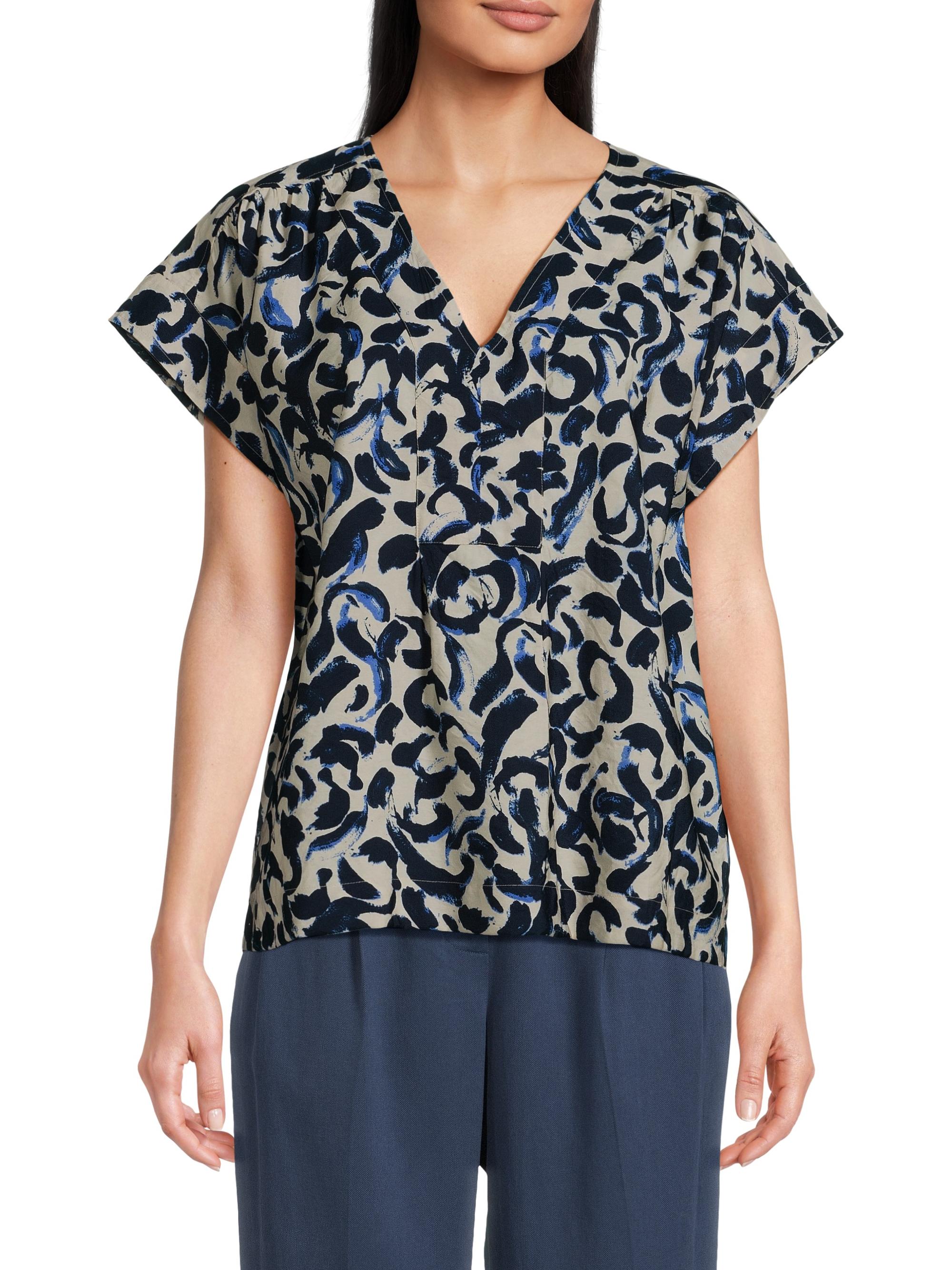 Masai Copenhagen Women's Braidy V-Neck Printed Blouse - Ultramarine - side view in Ultramarine