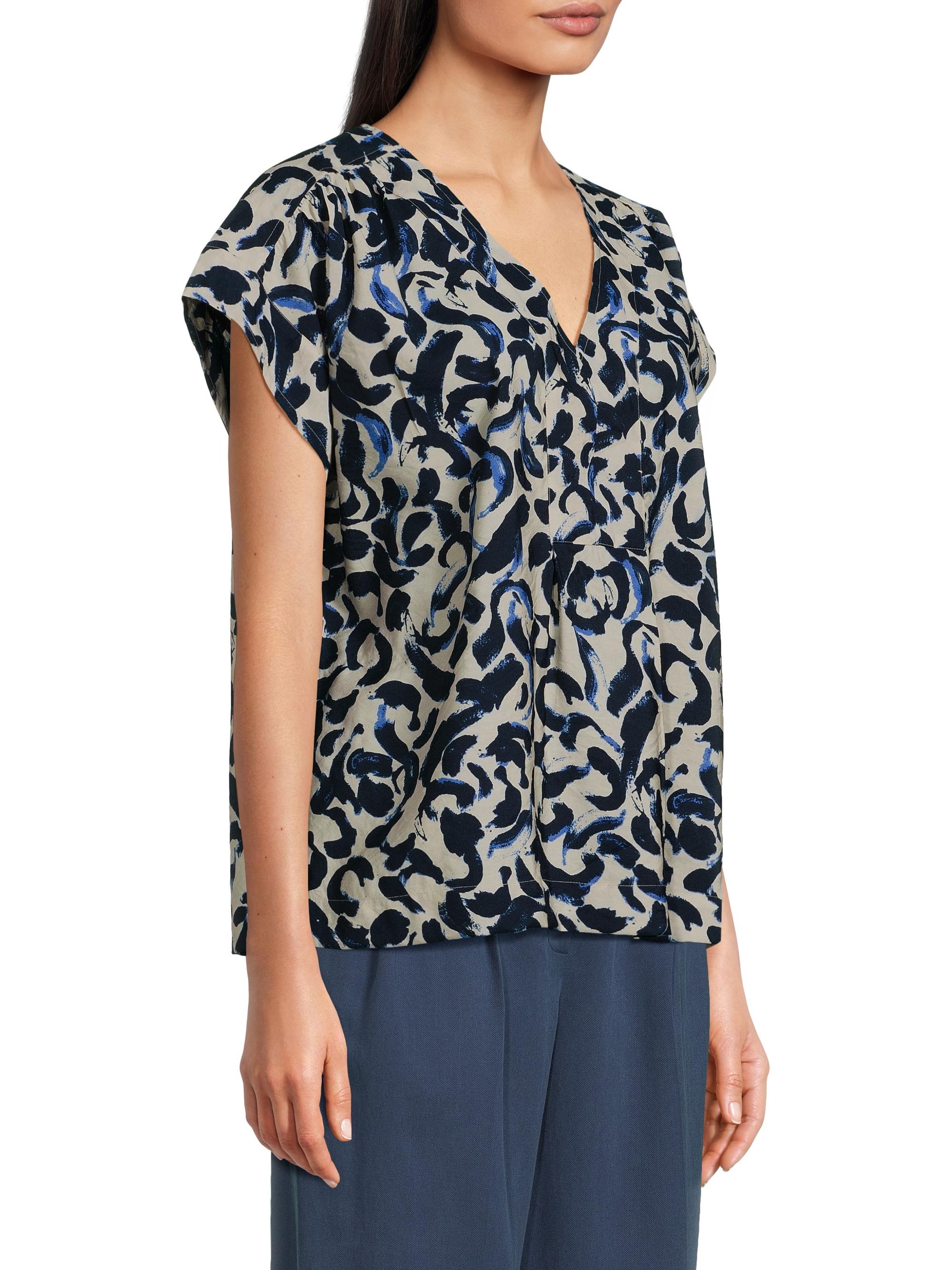 Masai Copenhagen Women's Braidy V-Neck Printed Blouse - Ultramarine - detail view in Ultramarine