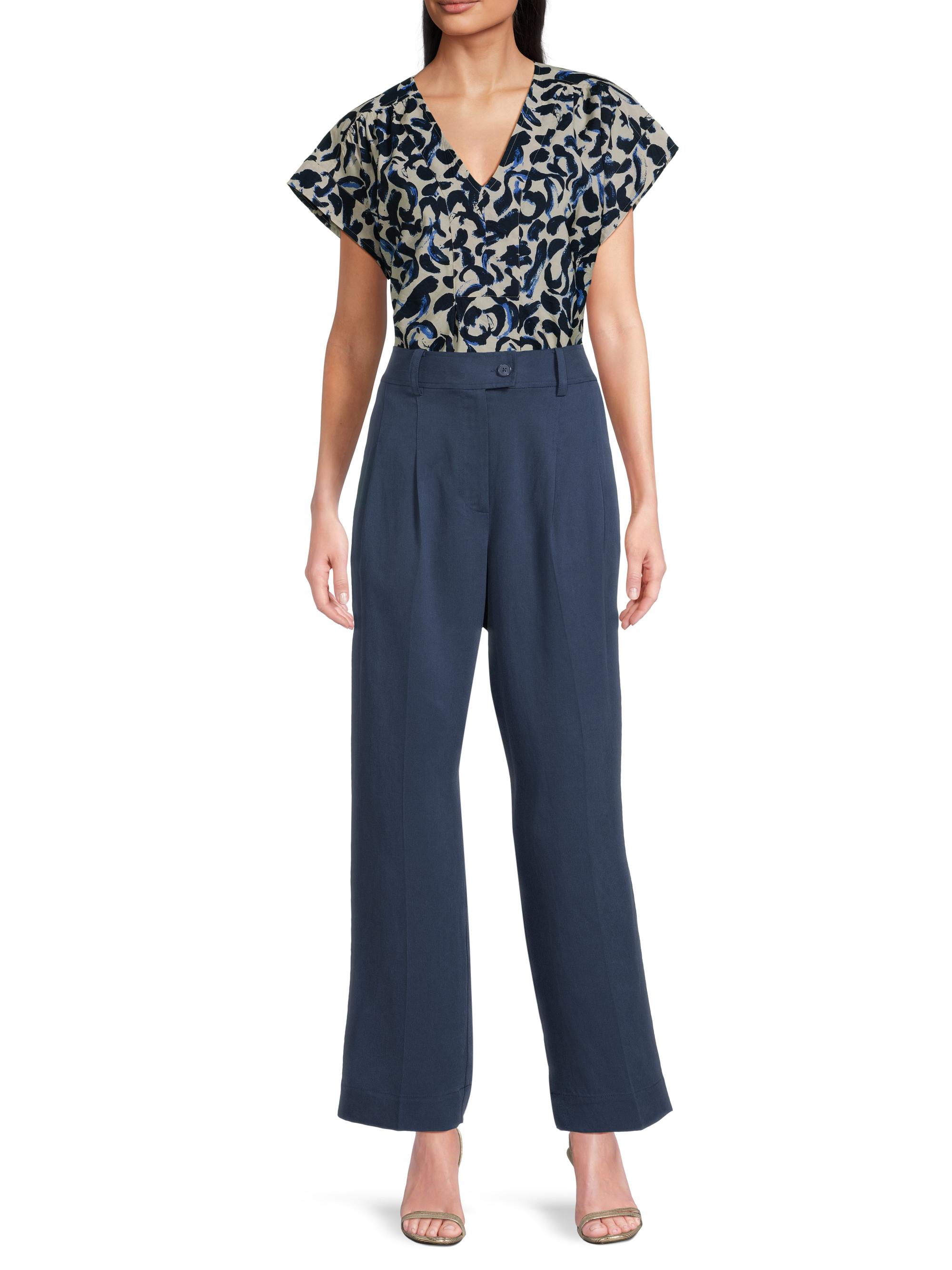 Masai Copenhagen Women's Braidy V-Neck Printed Blouse - Ultramarine - back view in Ultramarine