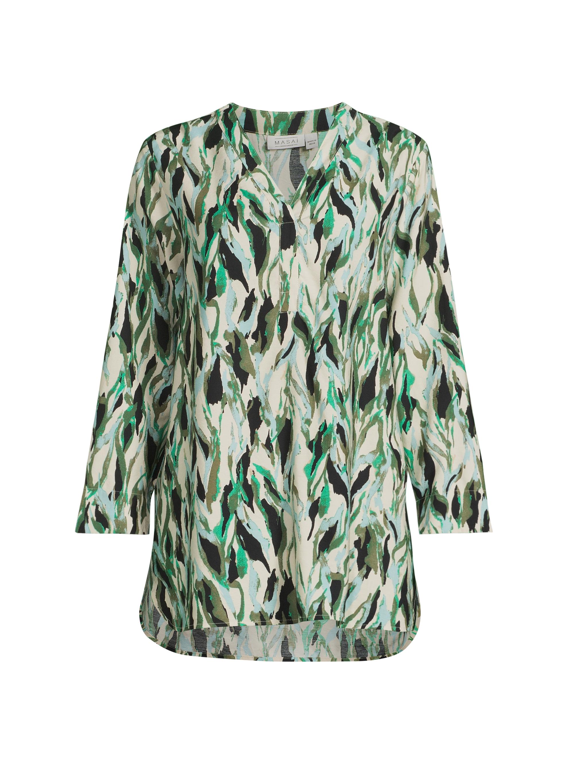 Masai Copenhagen Women's Givula Printed Long-Sleeve Top - Dark Lichen Green