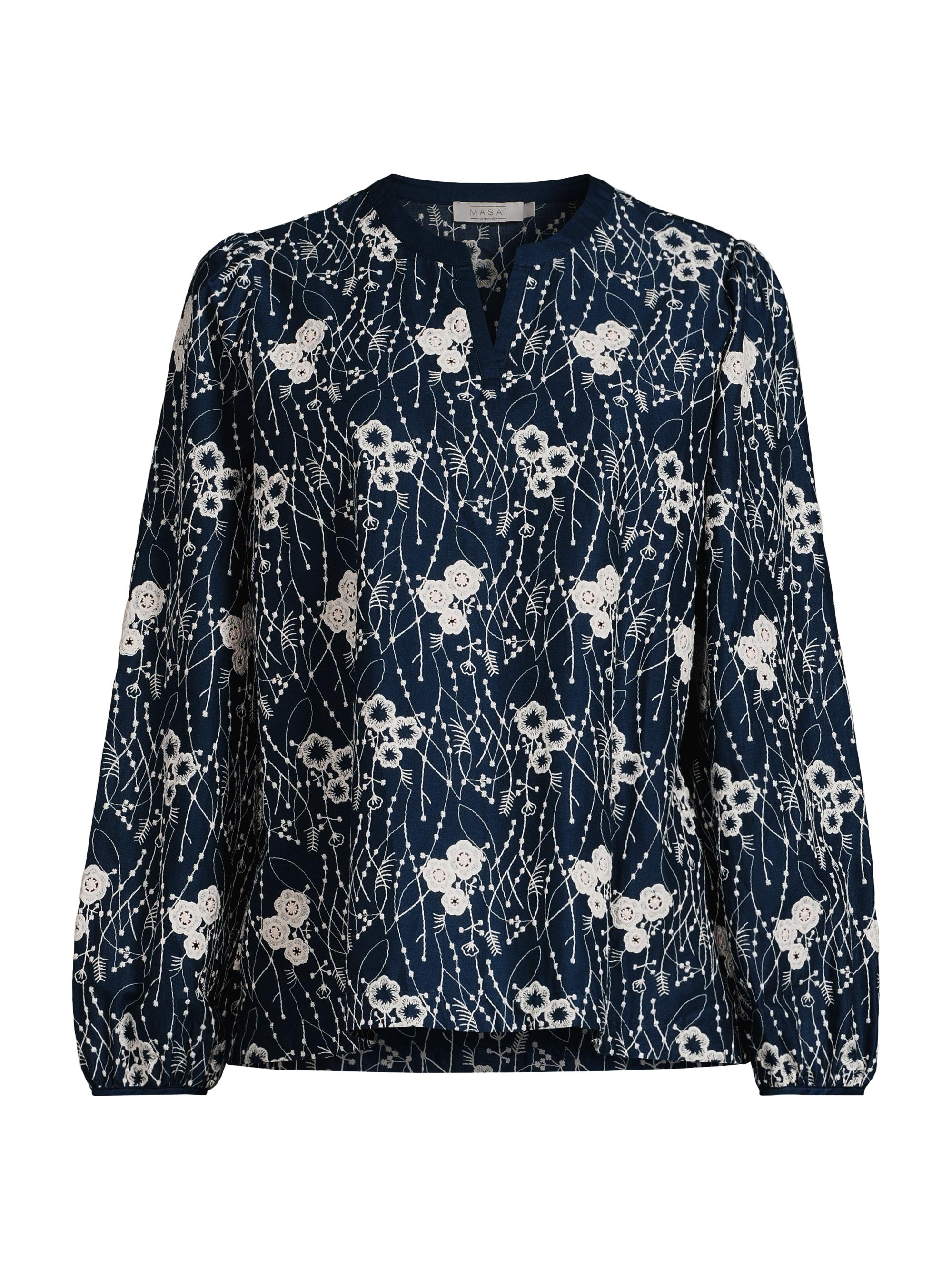 Masai Copenhagen Women's Dixie Floral Embroidered Cotton Blouse - Sargasso Sea