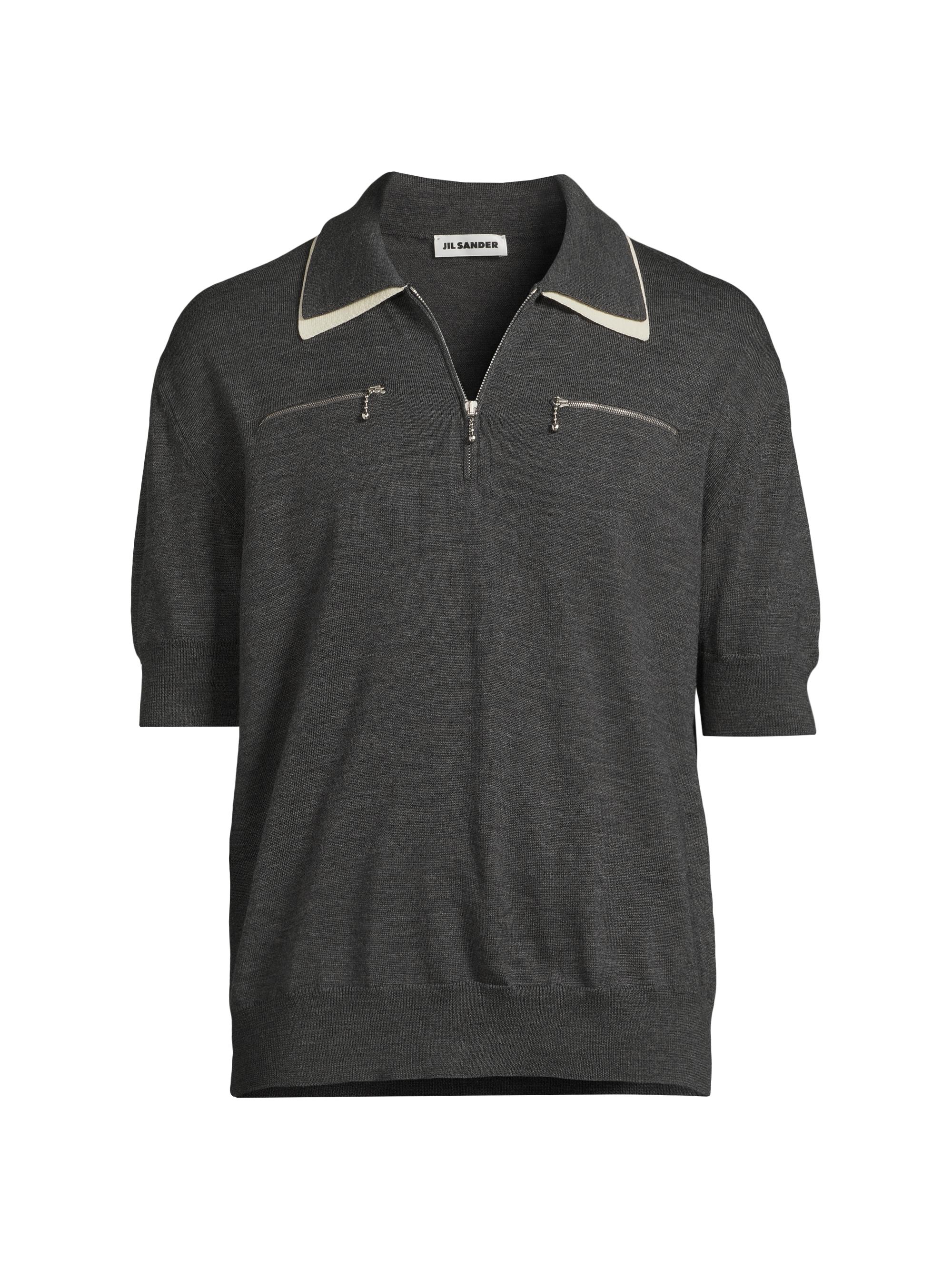Jil Sander Men's Wool Knit Relaxed-Fit Polo Sweater - Ash Grey