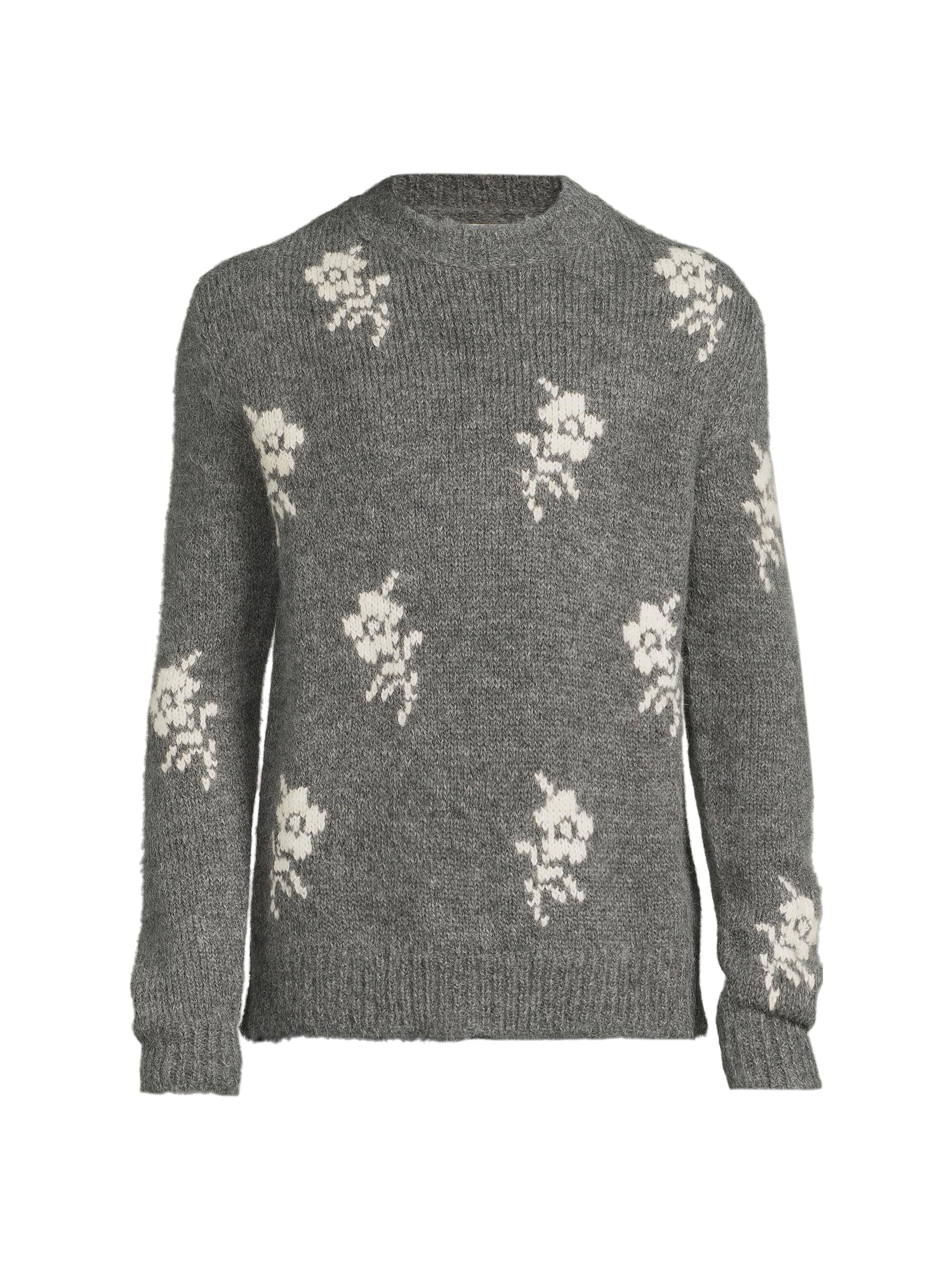 Jil Sander Men's Floral Alpaca-Wool Crewneck Sweater - Moonless Night