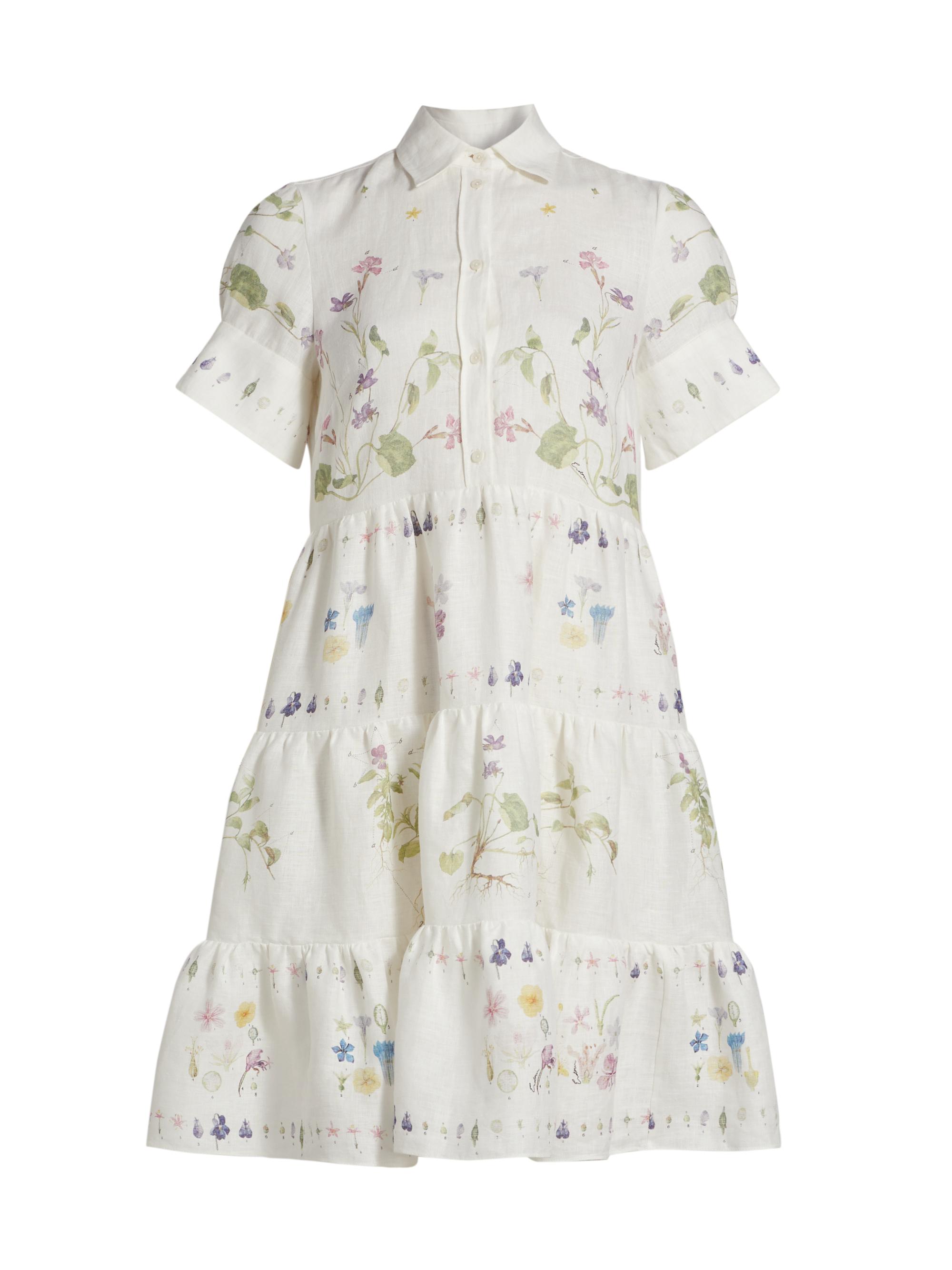 Erdem Women's Botanical Short-Sleeve Mini Shirtdress - Botanical Garden White