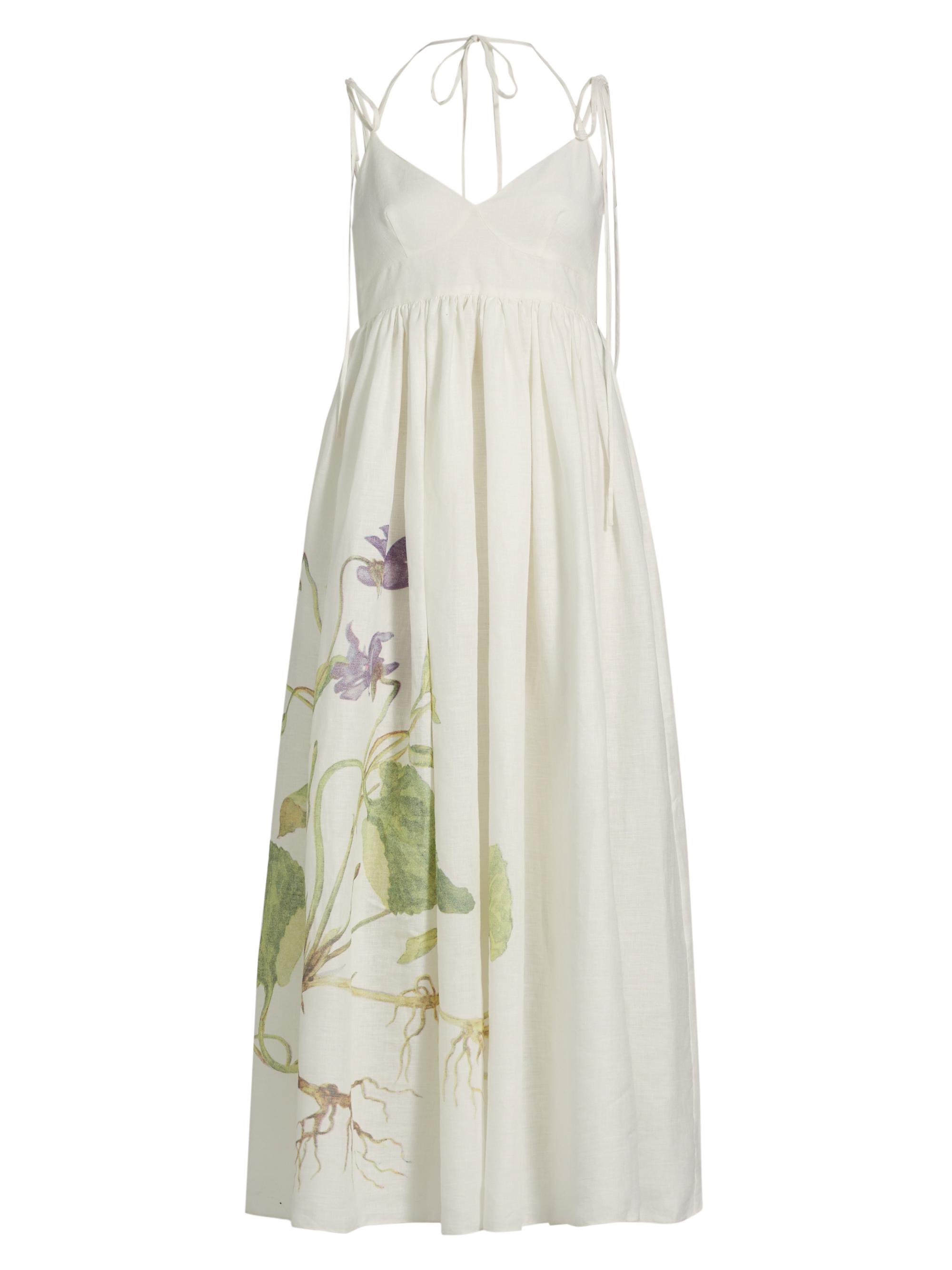 Erdem Women's Floral Linen Strappy Midi-Dress - Botanical Violet White