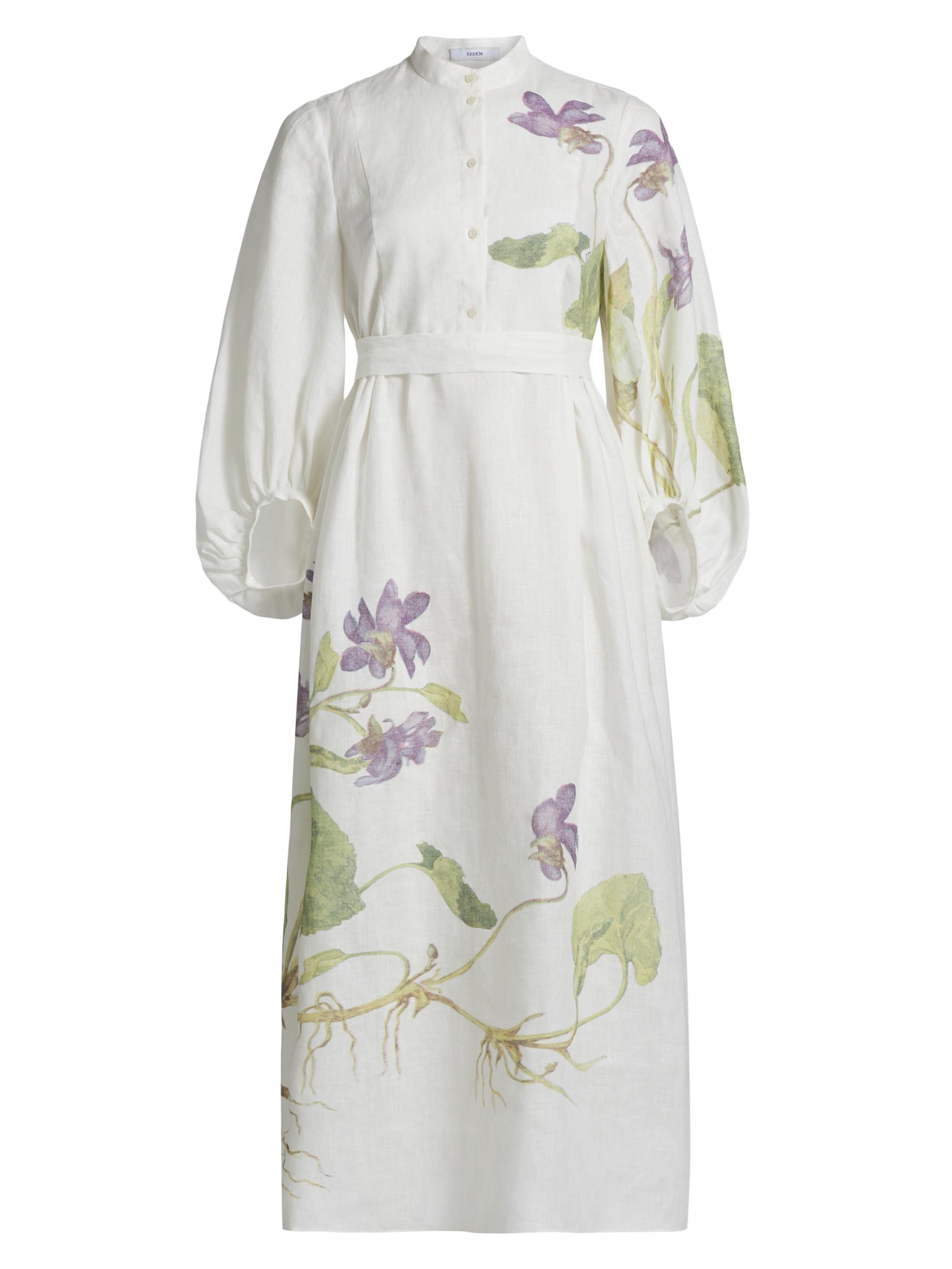 Erdem Women's Botanical Tie-Waist Midi-Dress - Botanical Violet White