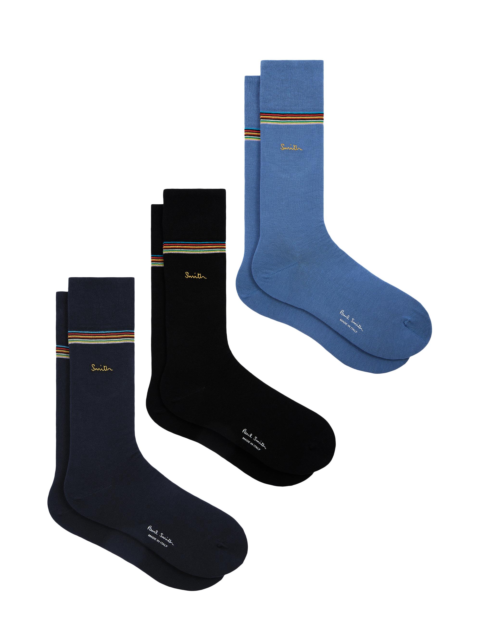 Paul Smith Men's Striped Cuff Logo Crew Socks 3-Pack