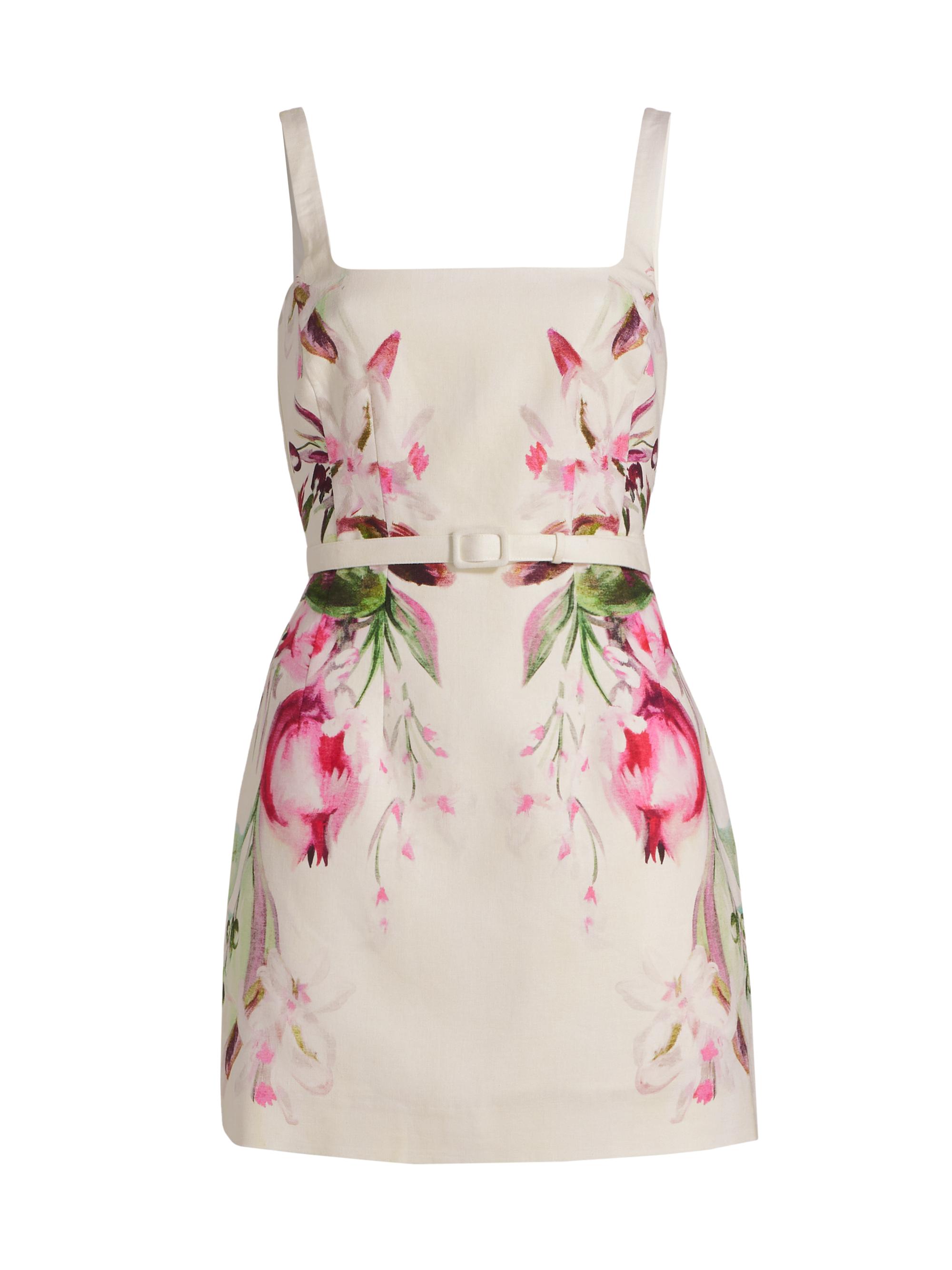 Nicholas the Label Women's Elissa Floral Linen-Blend Belted Minidress - Nala Pomegranate