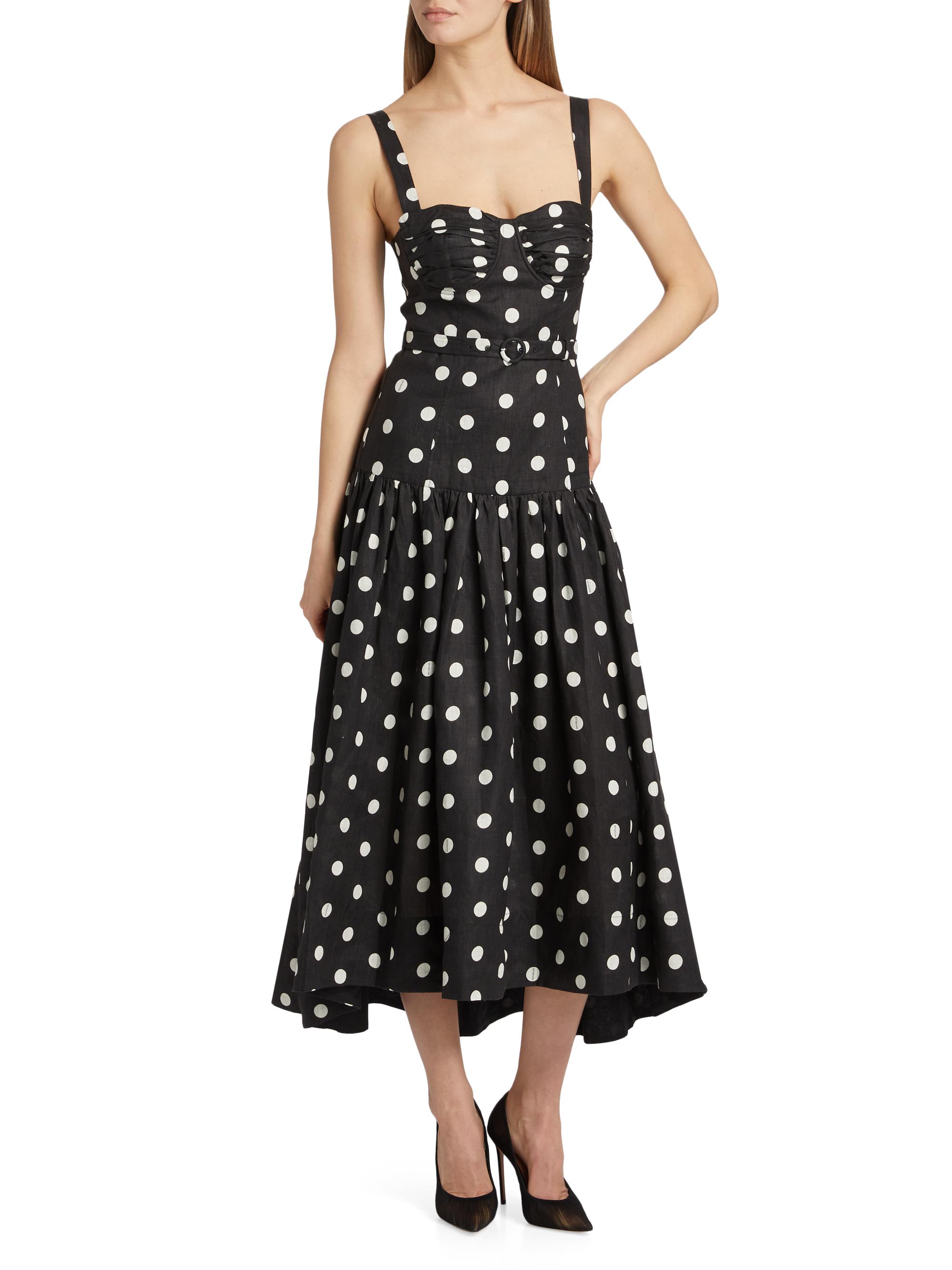 Nicholas the Label Drenica Polka Dot Linen Drop-Waist Midi-Dress