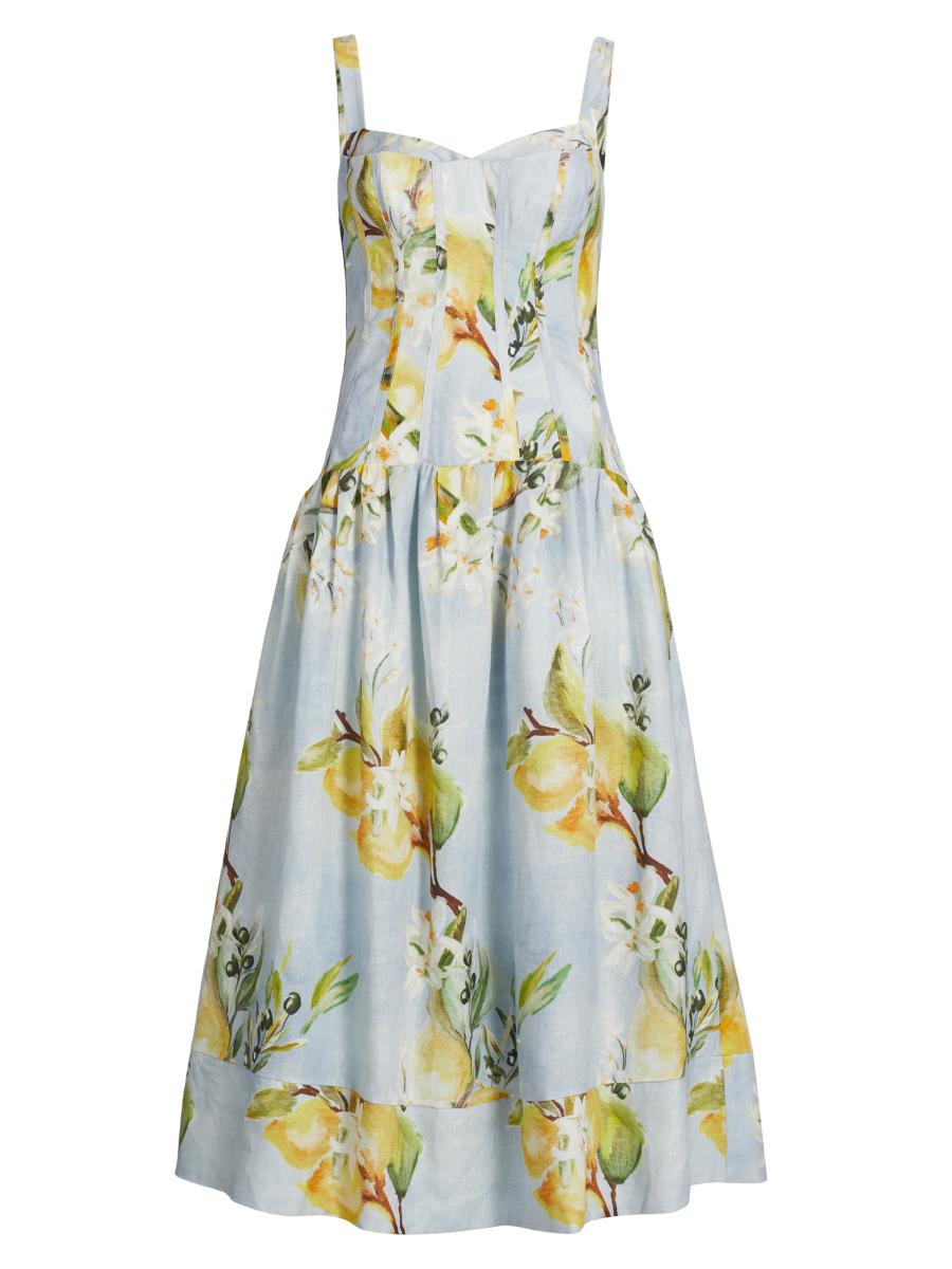 Nicholas the Label Makenna Floral Linen Drop-Waist Midi-Dress | Saks Fifth  Avenue