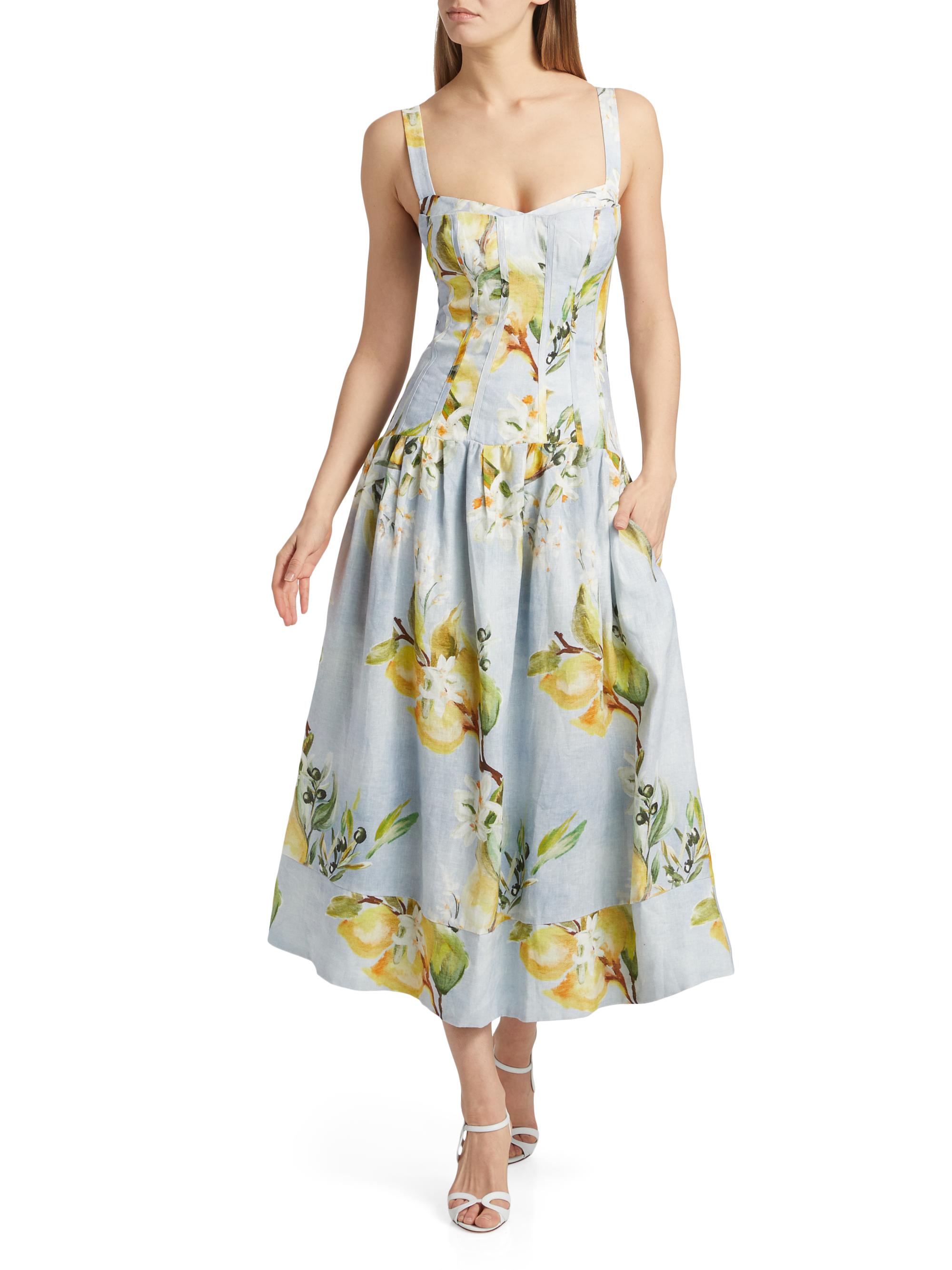 Nicholas the Label Makenna Floral Linen Drop-Waist Midi-Dress