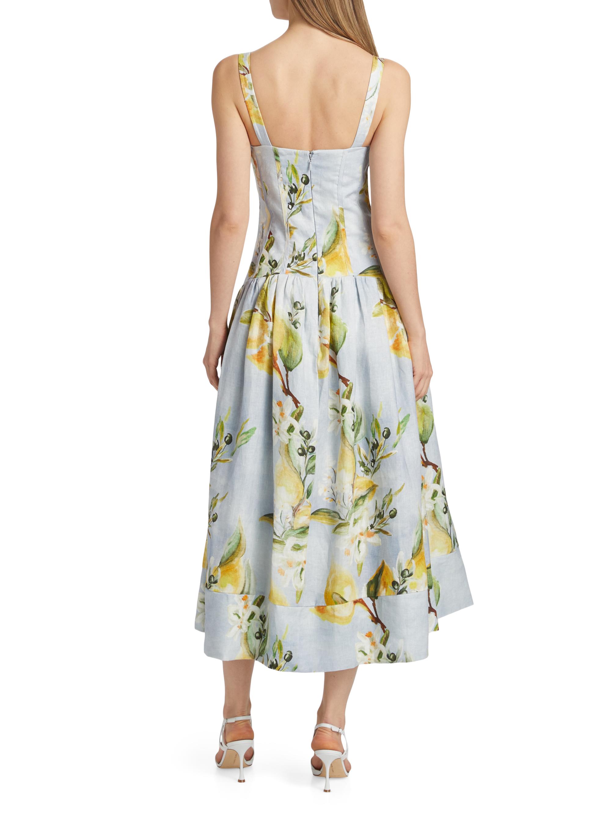Nicholas the Label Makenna Floral Linen Drop-Waist Midi-Dress