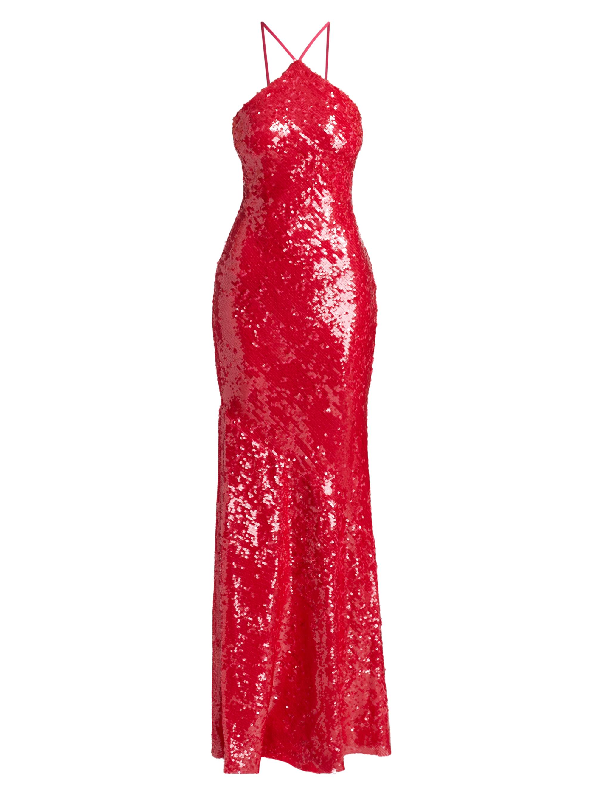 Halston Women's Regine Sequined Halter Gown - Guava