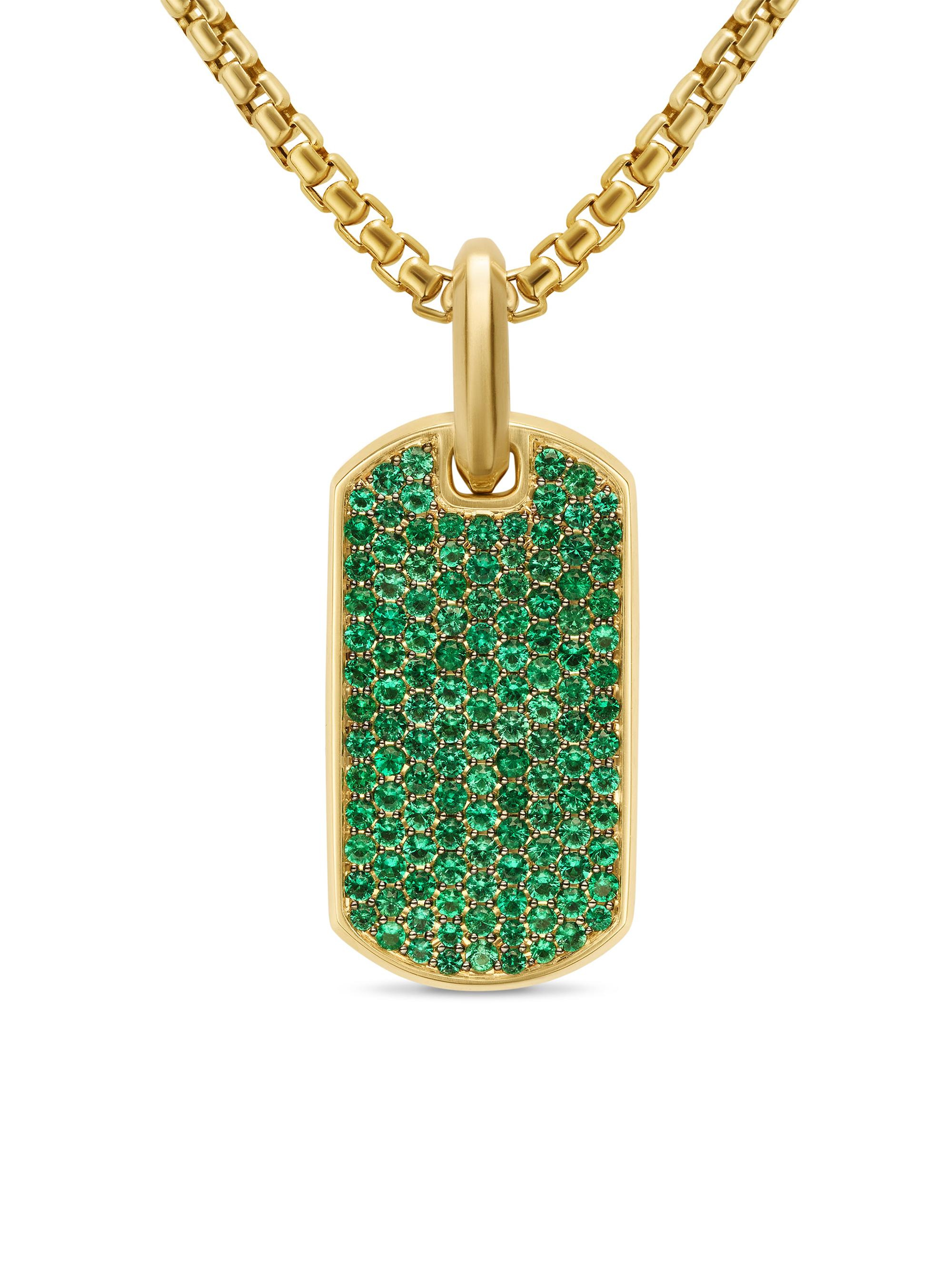 David Yurman Men's Chevon Tag in 18K Yellow Gold - Emerald