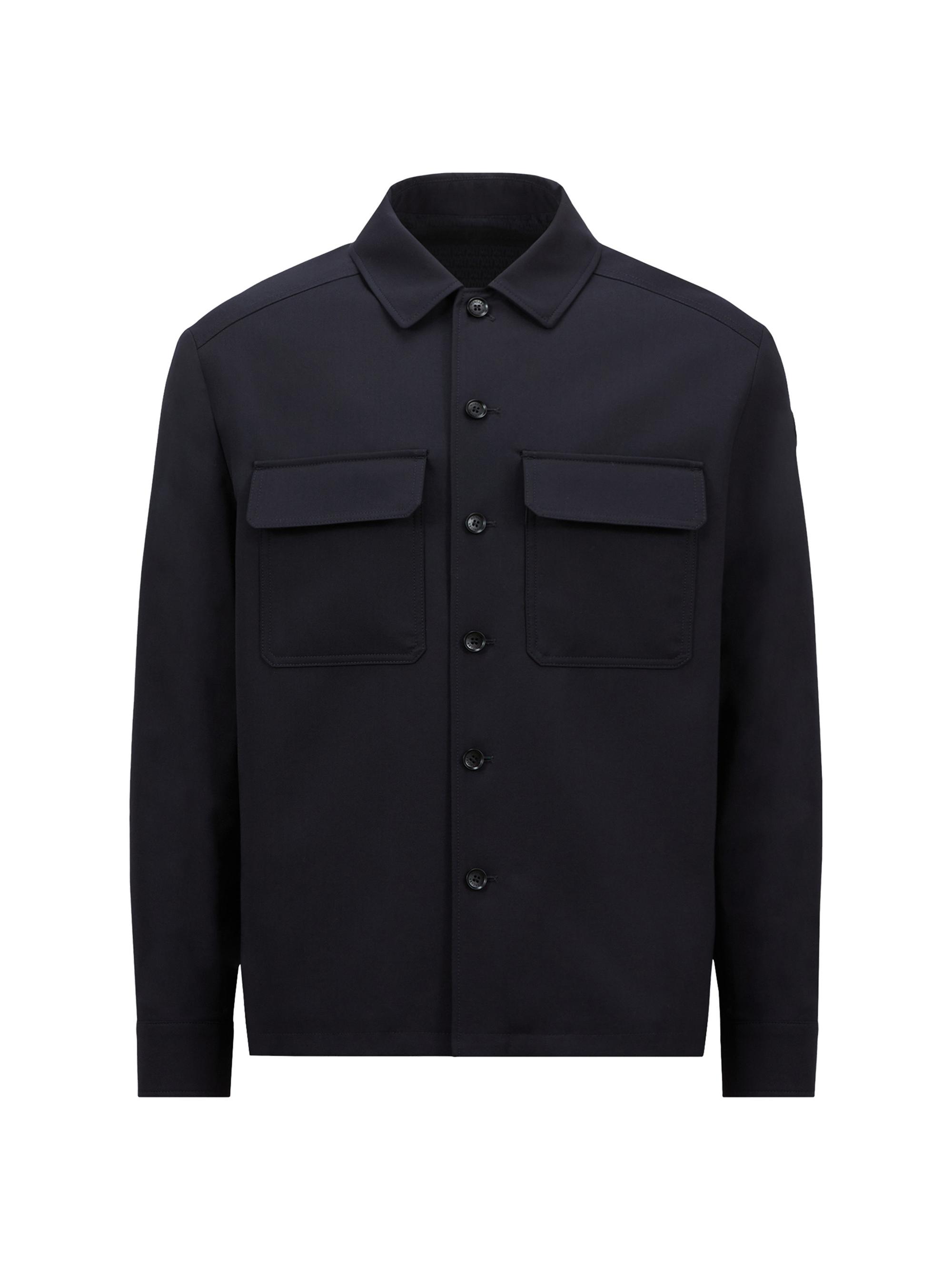 Moncler Men's Long-Sleeved Shirt in Wool Gabardine - Navy Blue