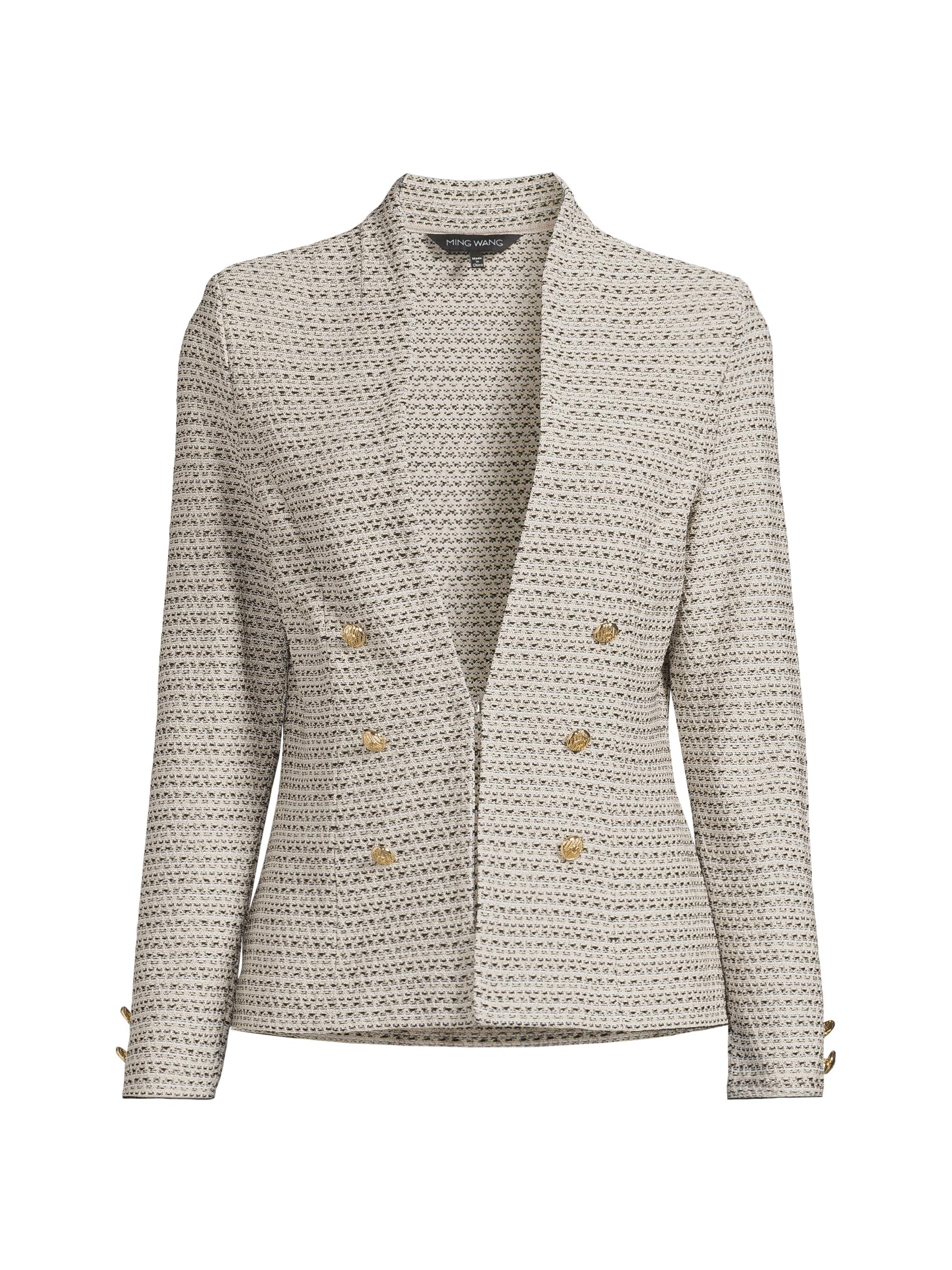 Ming Wang Women's Tanya Foster x  Tweed Double-Breasted Blazer - Limestone White Black