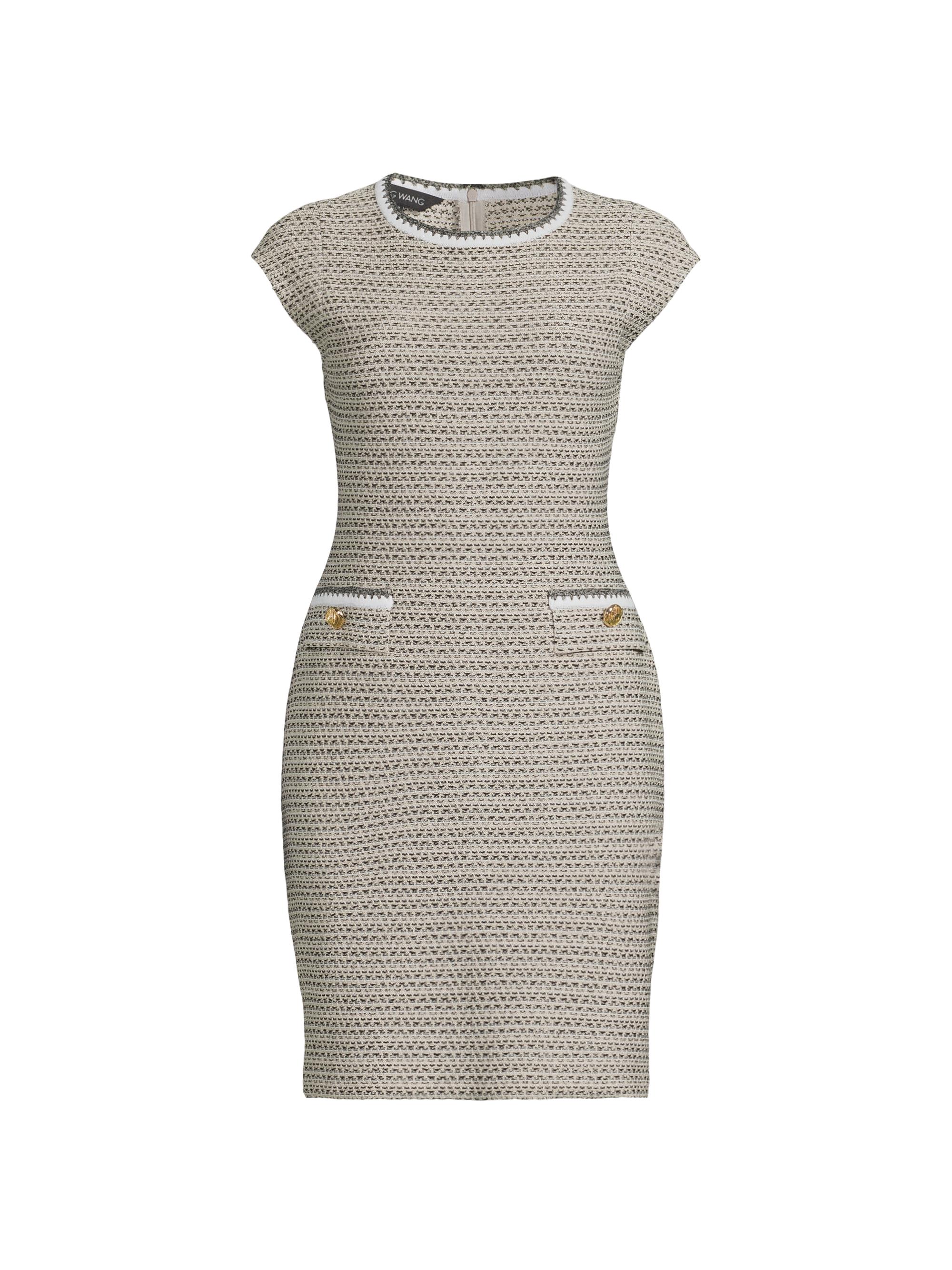Ming Wang Women's Tanya Foster x  Tweed Boatneck Sheath Dress - Limestone White Black