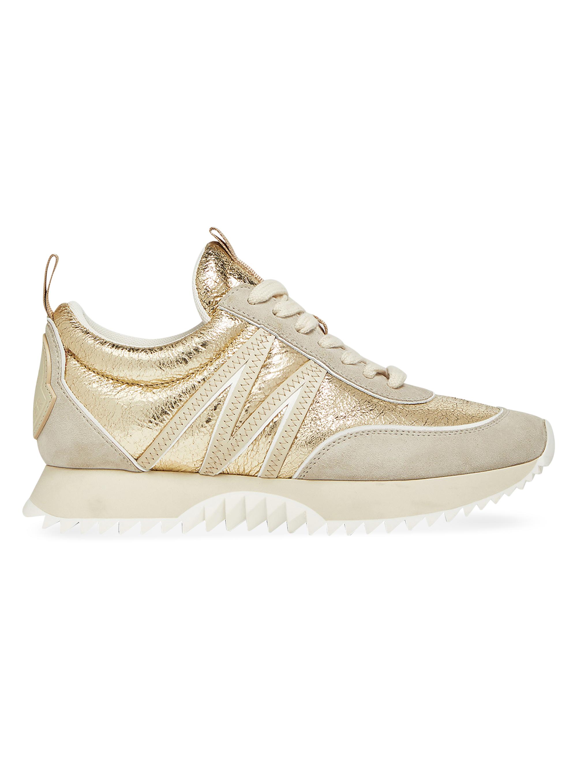 Moncler Women's Pacey Sneakers in Leather and Suede - Gold