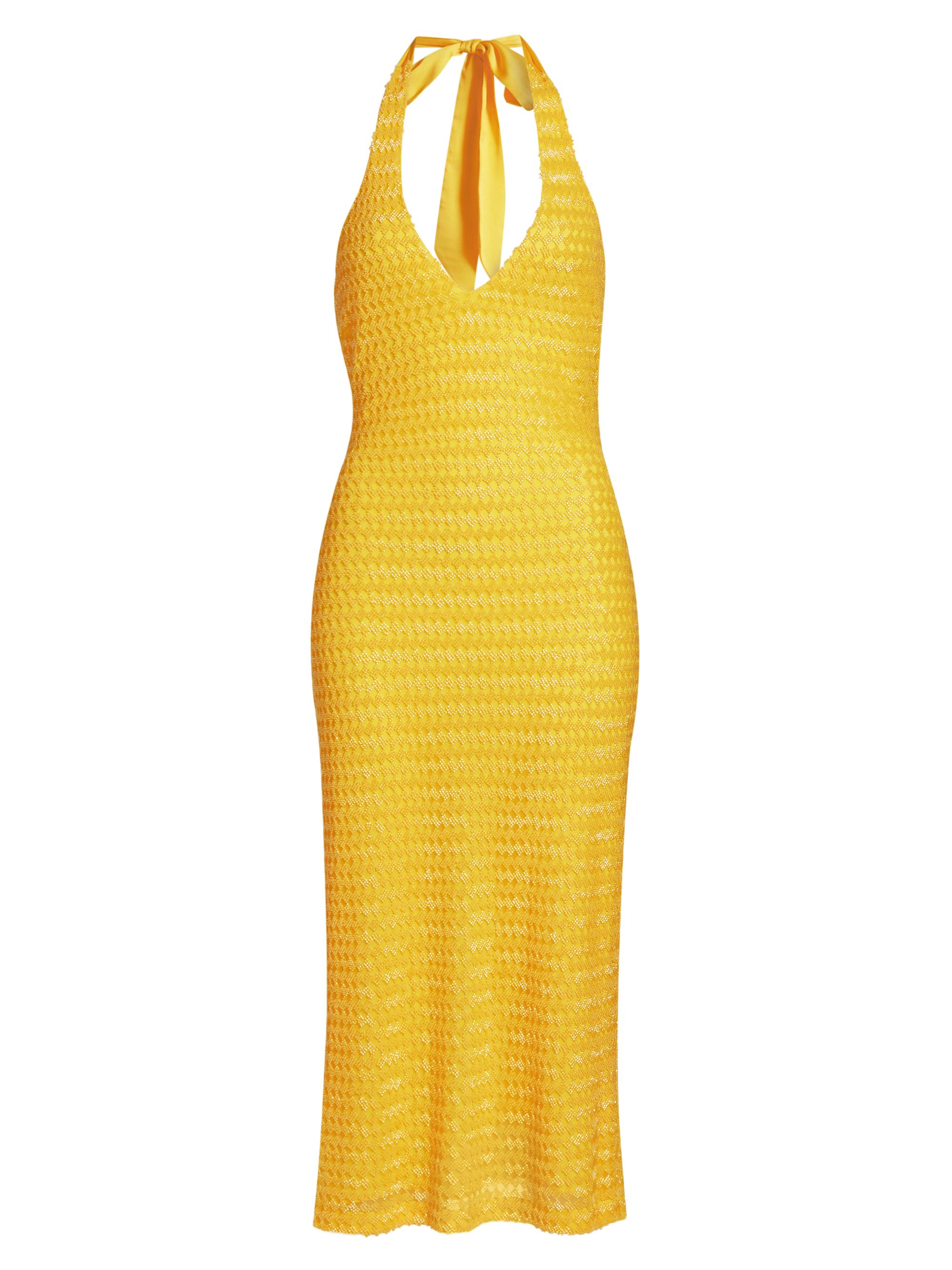 Ramy Brook Women's Sloan Beaded Halterneck Midi Dress - Lemon Drop Bead