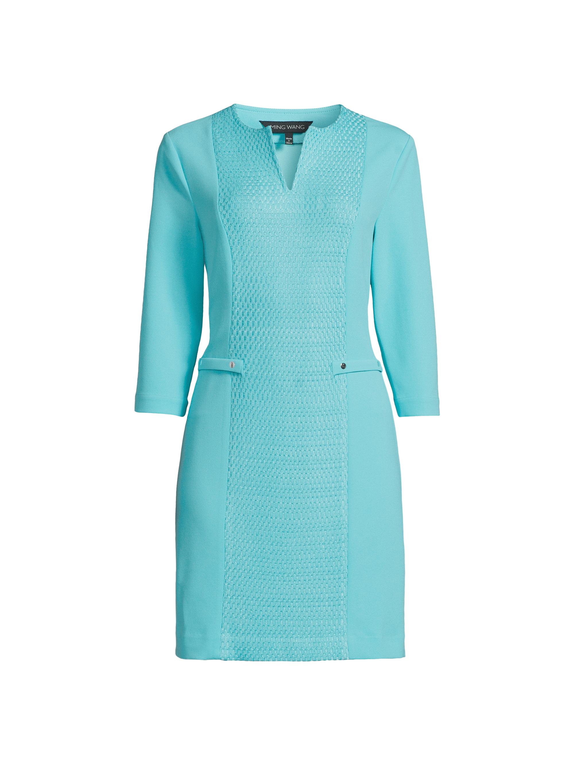 Ming Wang Women's Textured Split Neck Minidress - Calypso Blue