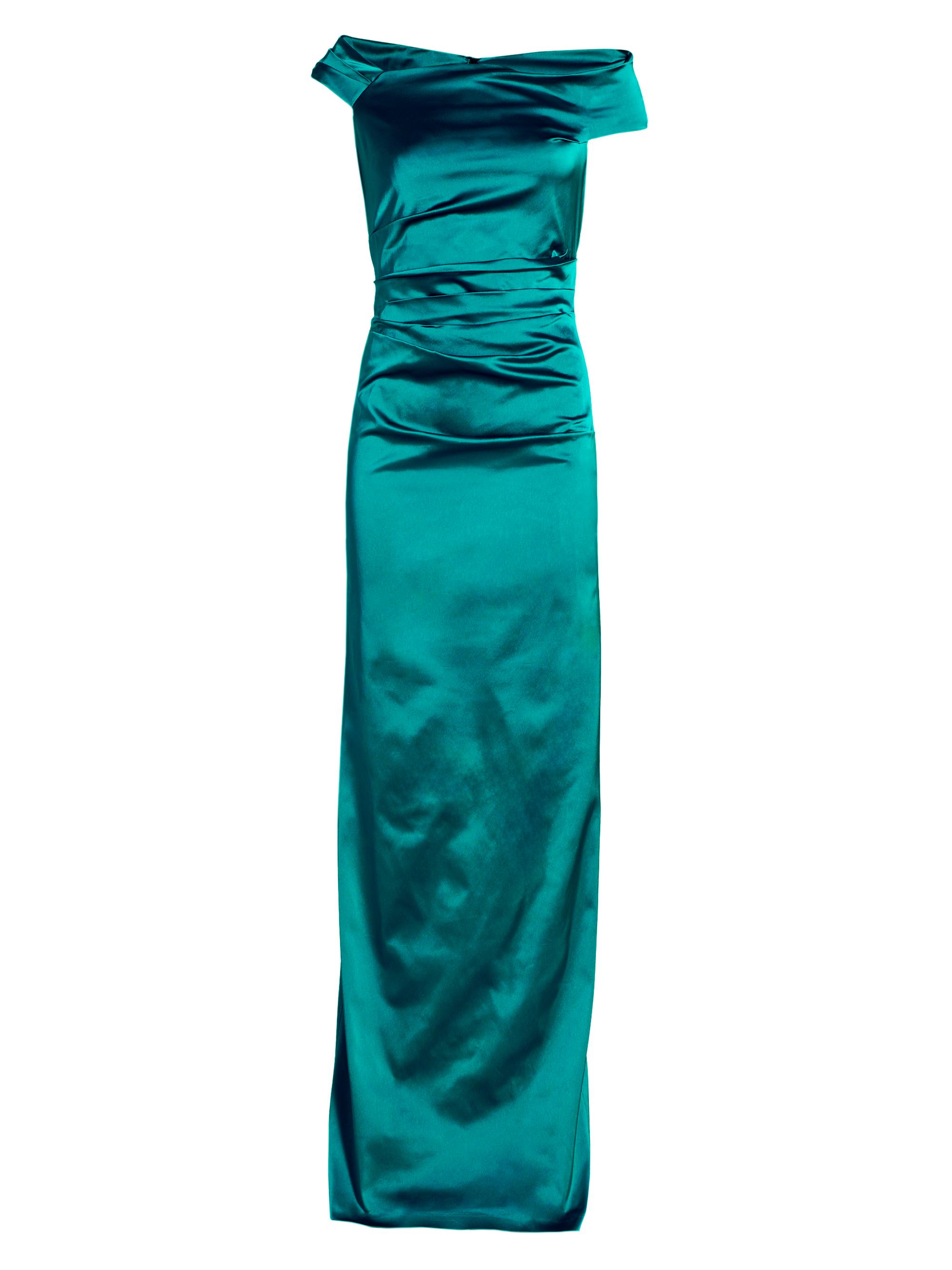 Teri Jon by Rickie Freeman Women's Satin Off-the-Shoulder Column Gown - Teal