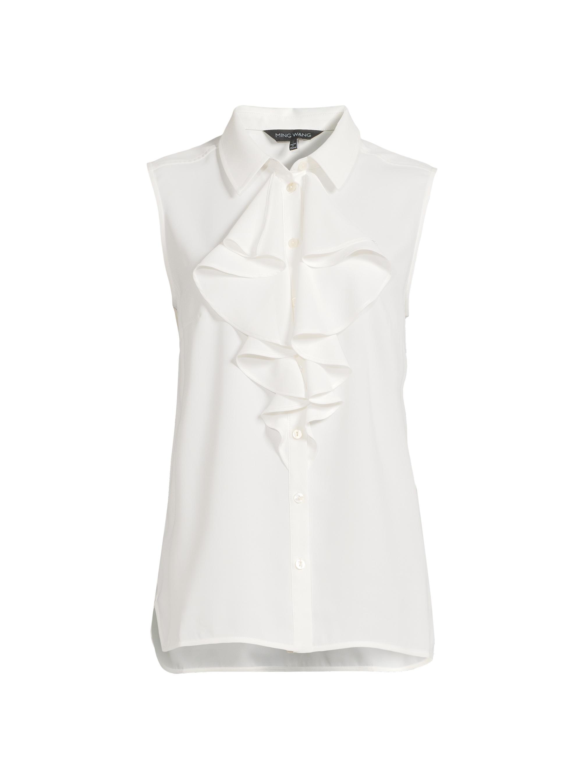 Ming Wang Women's Tanya Foster x  Plus Waterfall Ruffle Tank - White