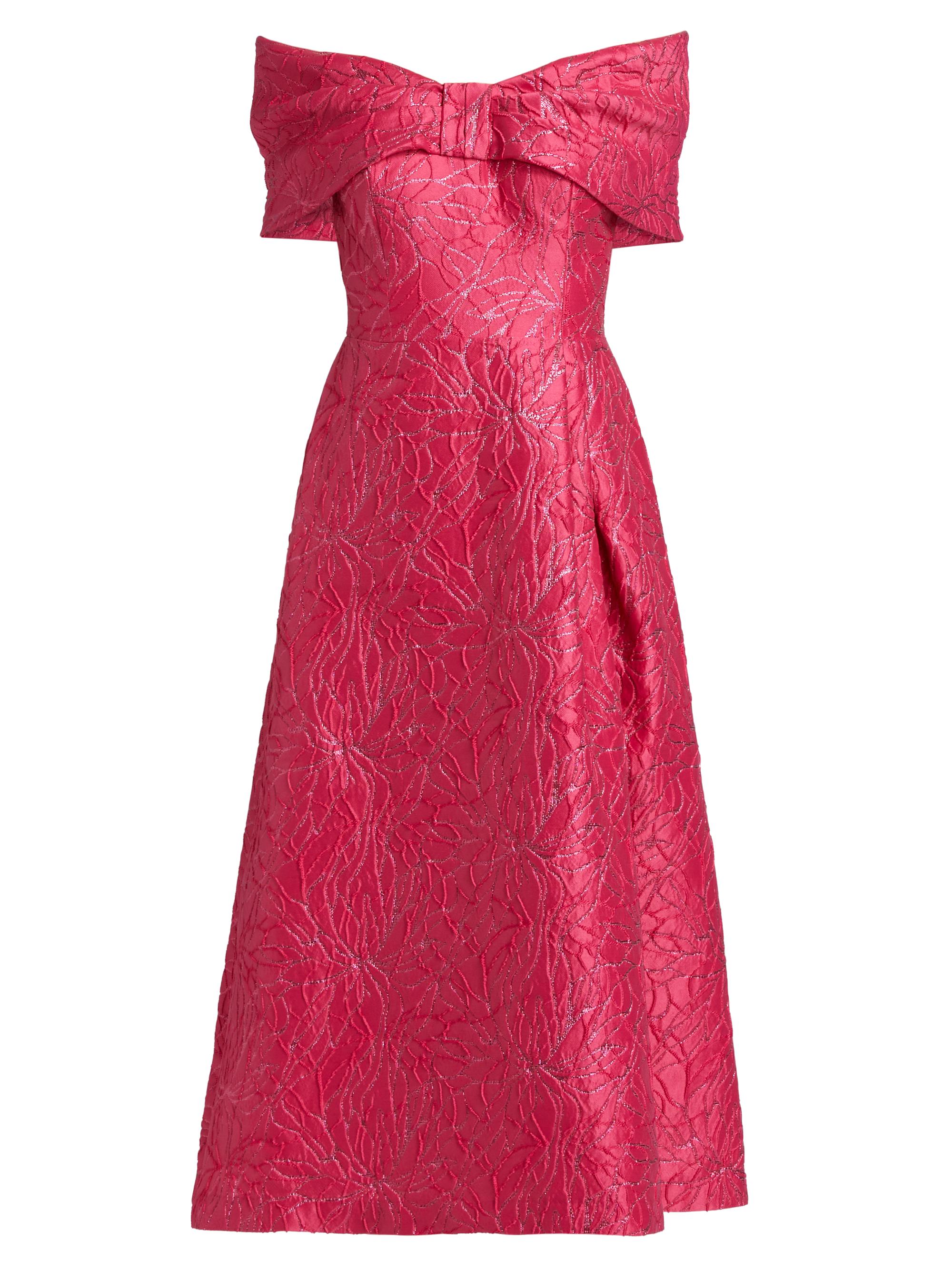Teri Jon by Rickie Freeman Women's Metallic Jacquard Off-The-Shoulder Cocktail Dress - Strawberry