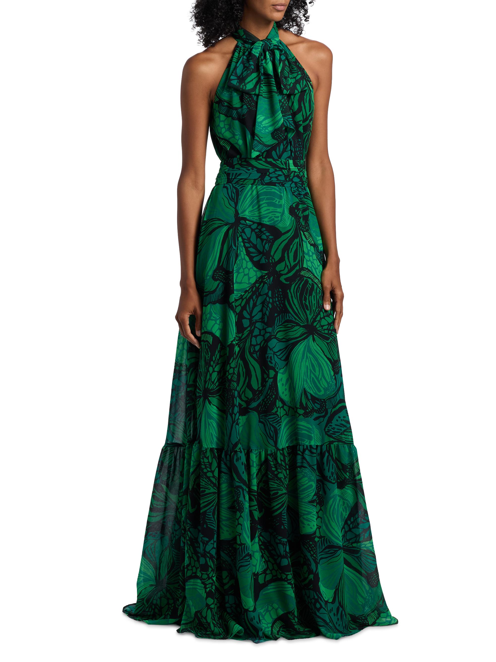Teri Jon by Rickie Freeman Floral Chiffon Halter Fit & Flare Gown | Saks  Fifth Avenue