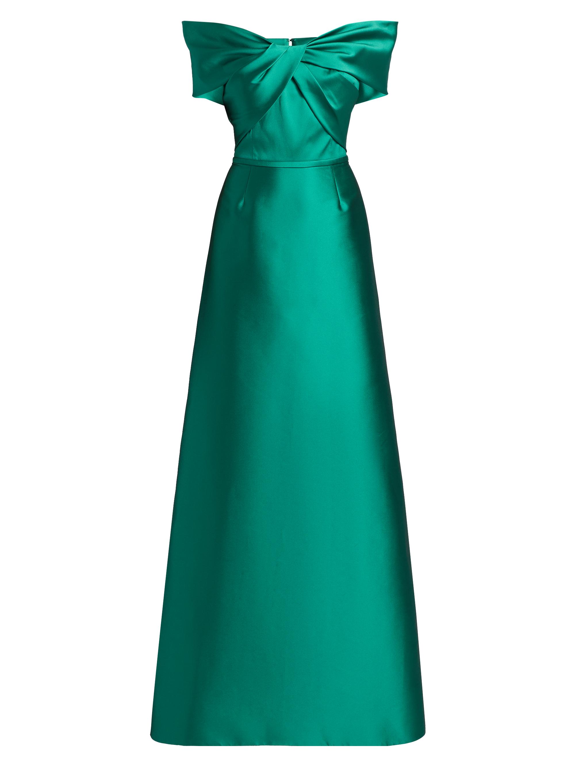 Teri Jon by Rickie Freeman Women's Off-the-Shoulder Twist Stretch-Mikado Gown - Jade