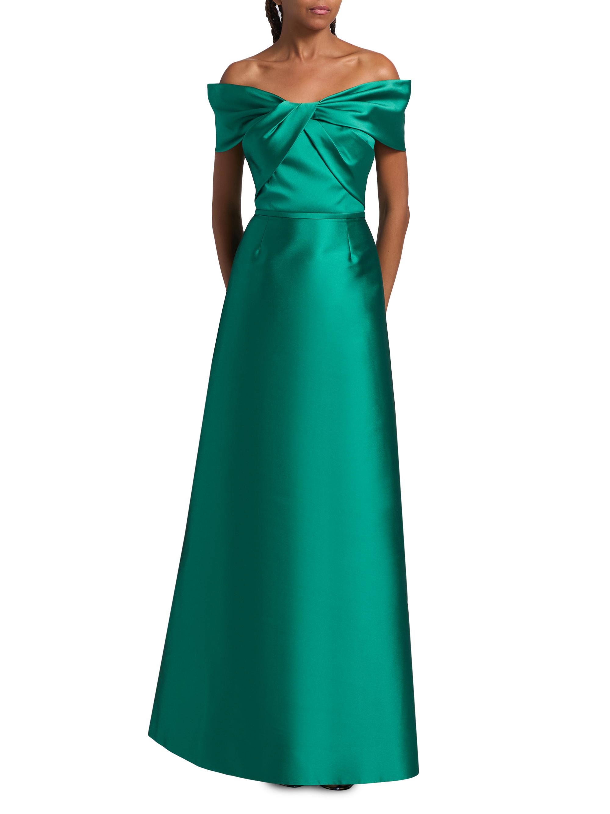 Teri Jon Mikado Stretch Off The Shoulder Twist Gown Size 12