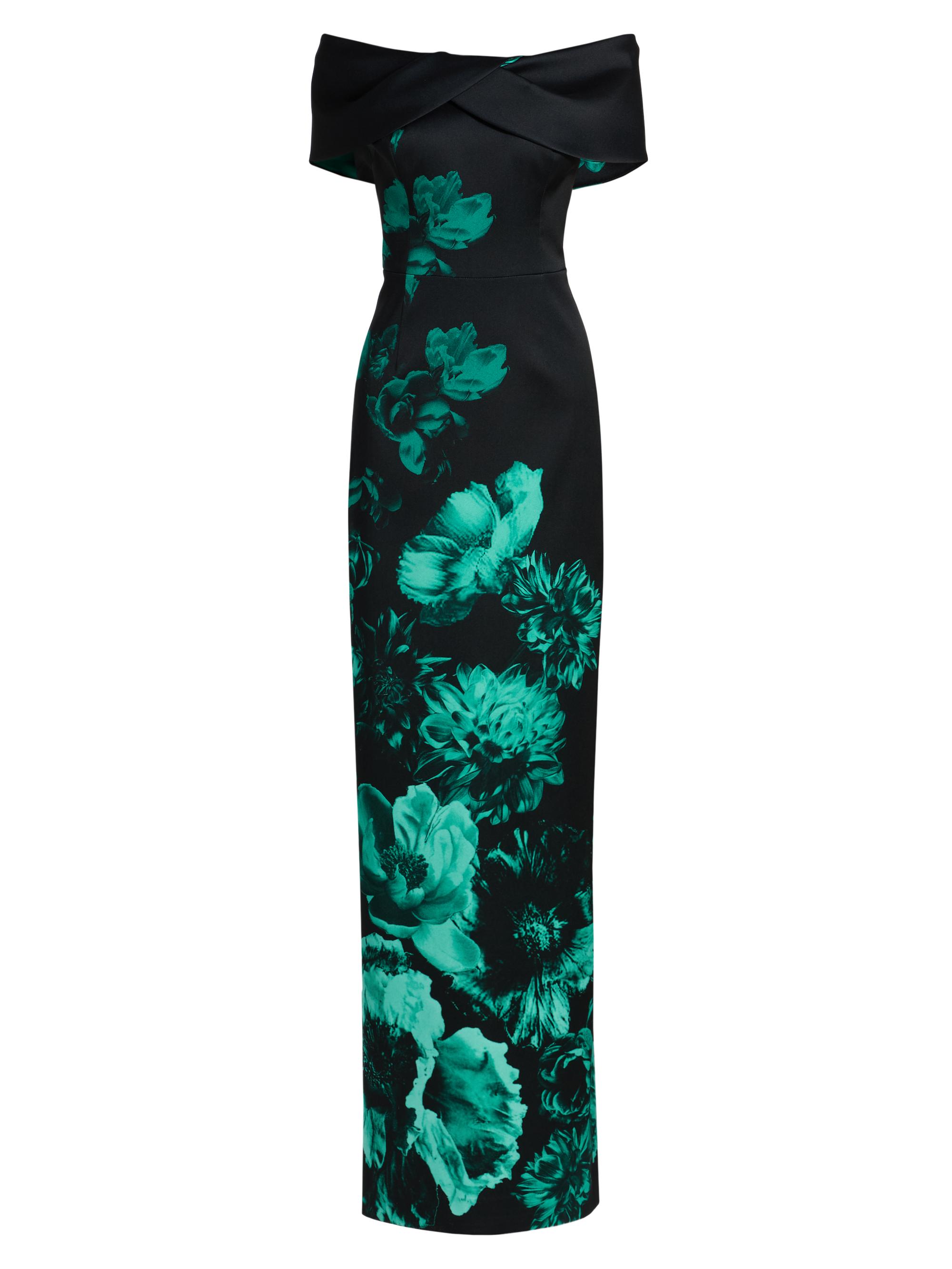 Teri Jon by Rickie Freeman Women's Floral Off-the-Shoulder Column Gown - Black Green