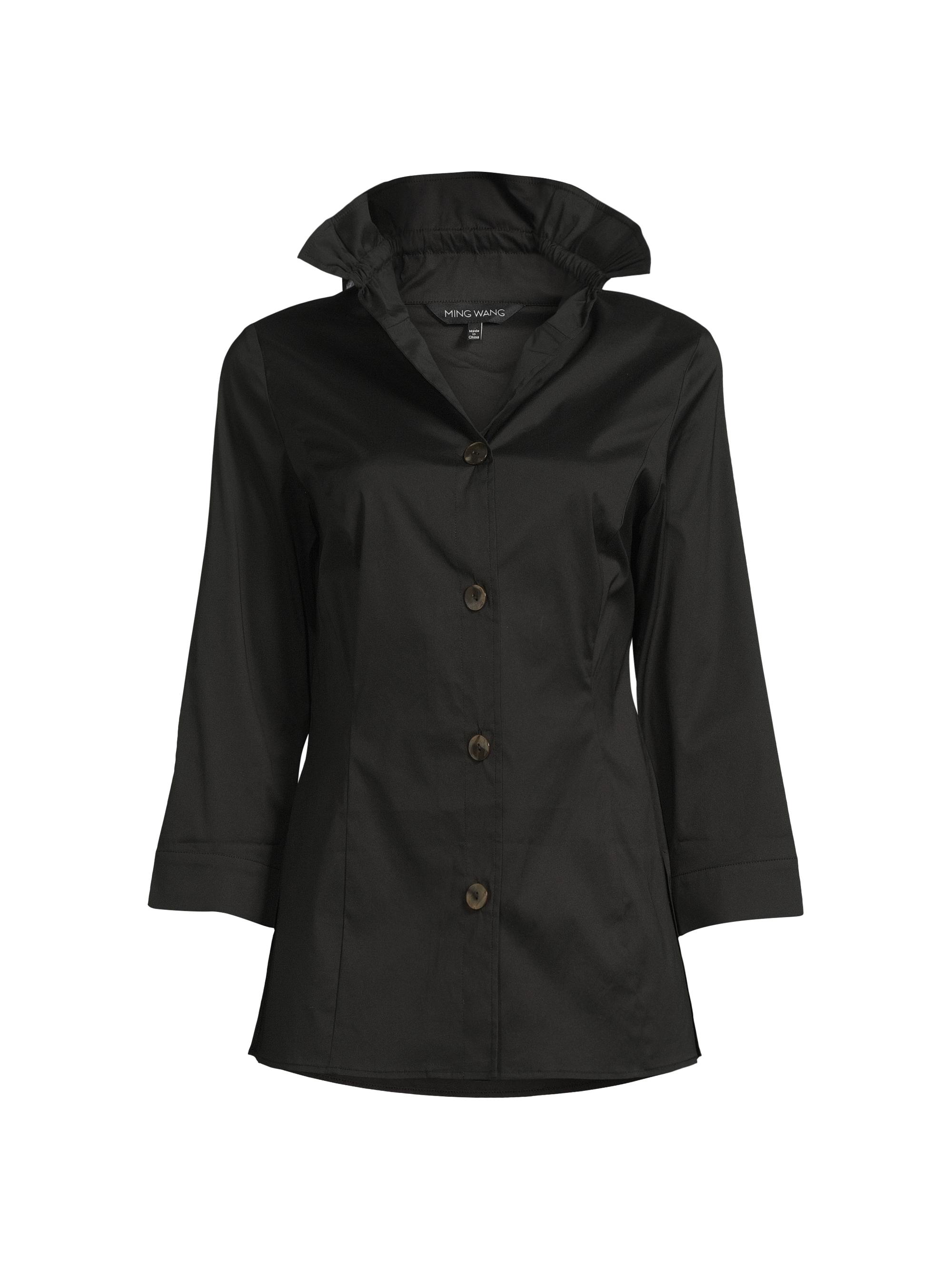 Ming Wang Women's Satin Convertible Collar Shirt - Black