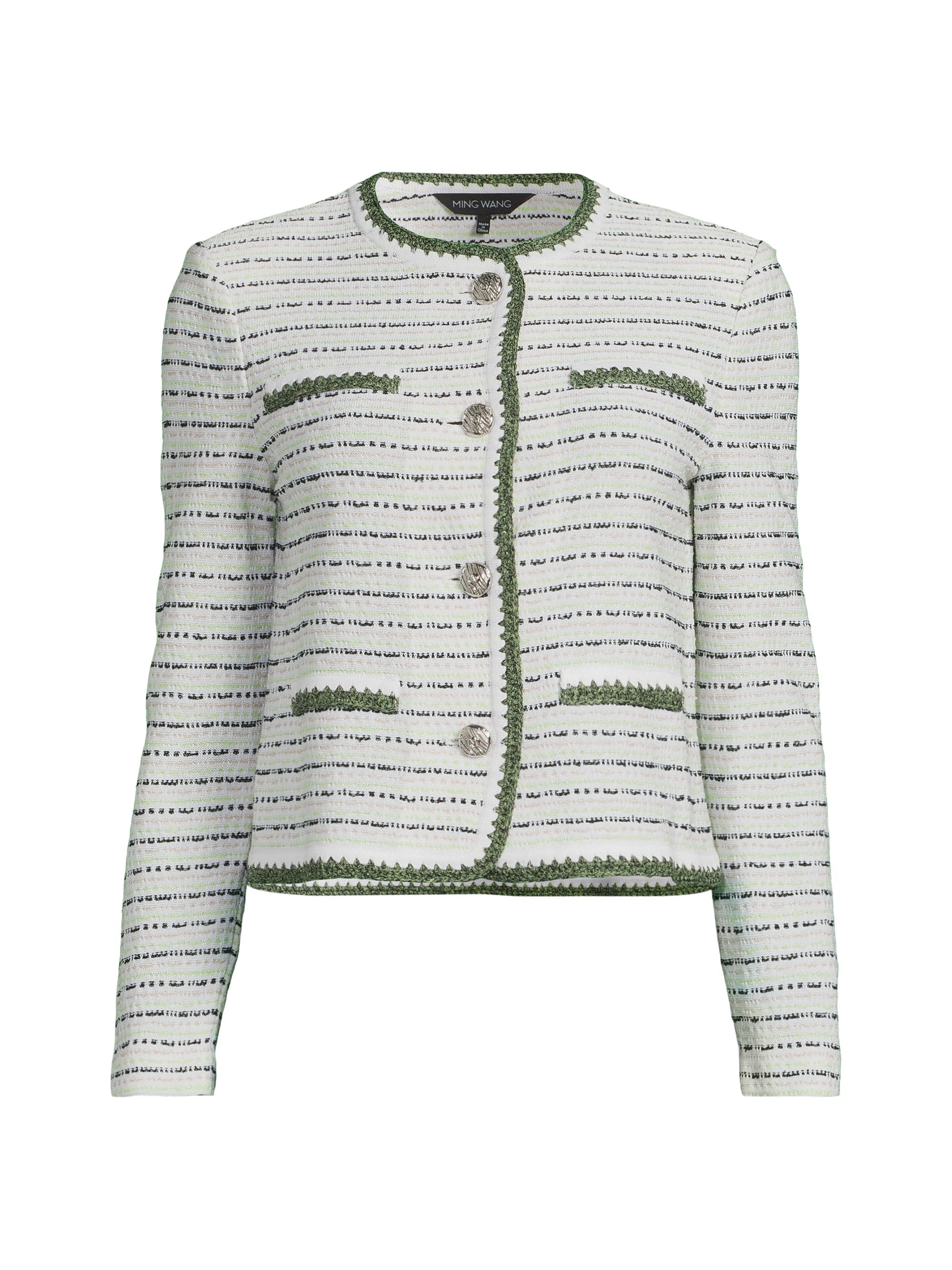 Ming Wang Women's Crochet Trim Jacket - White Fern Limestone