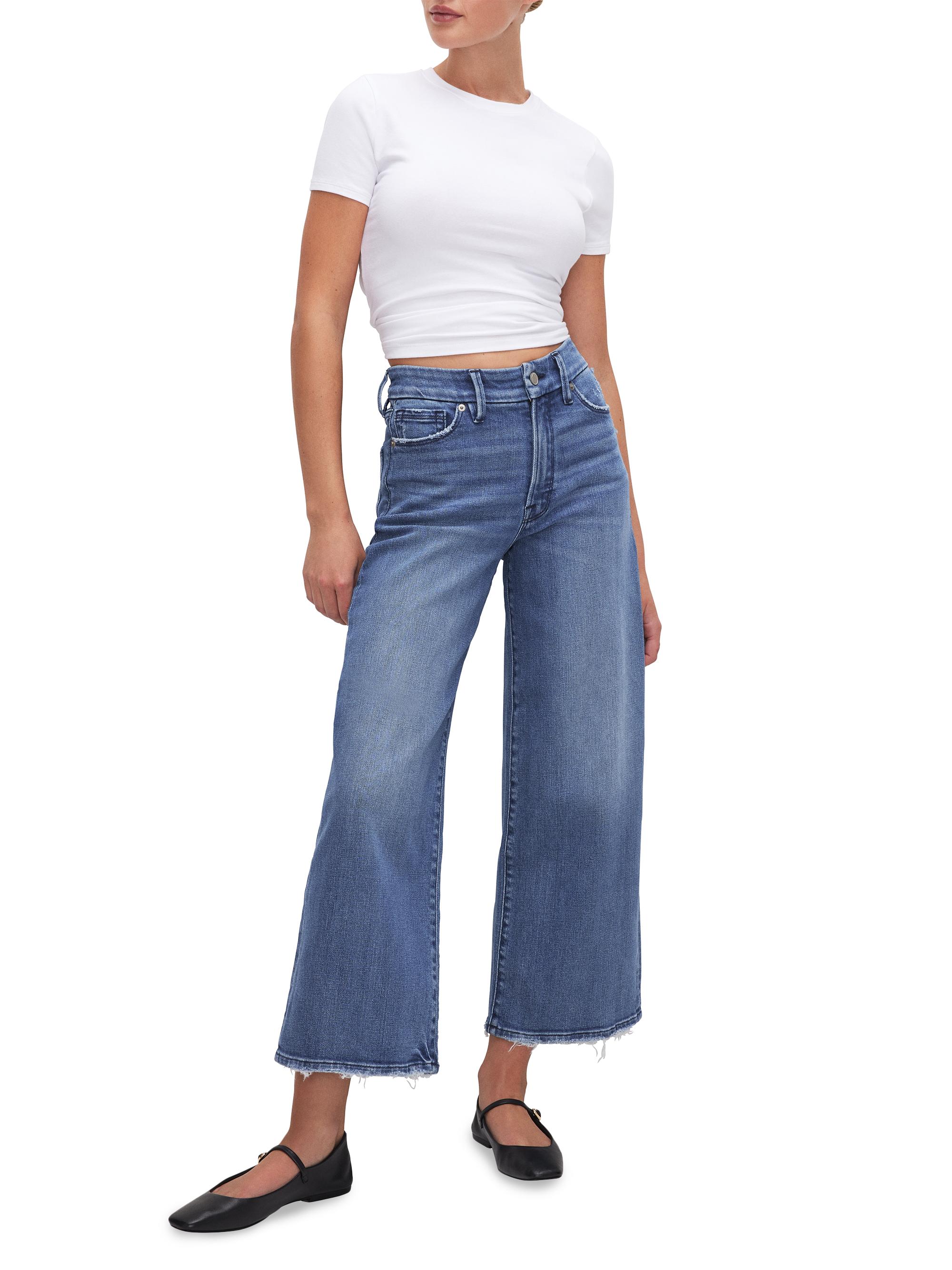 Good American Women's Good Waist Palazzo Crop Jeans - Indigo