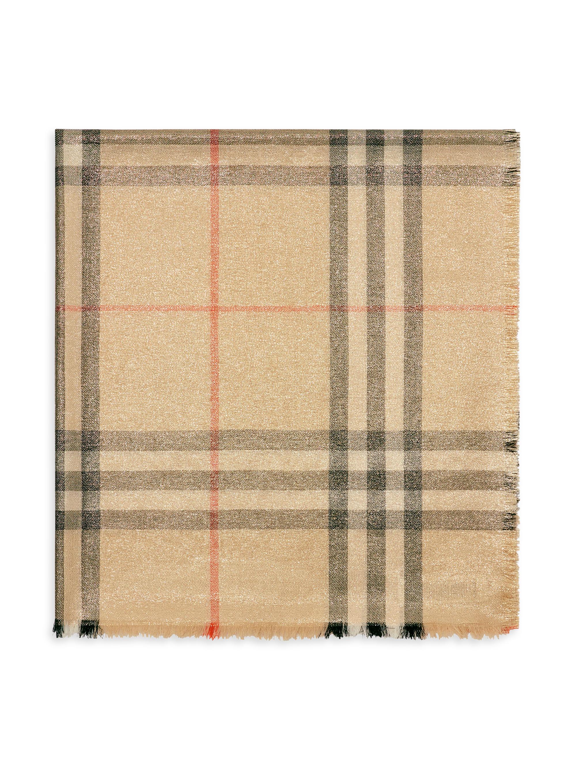 Burberry Women's Check Metallic-Knit Wool-Blend Scarf - Sand