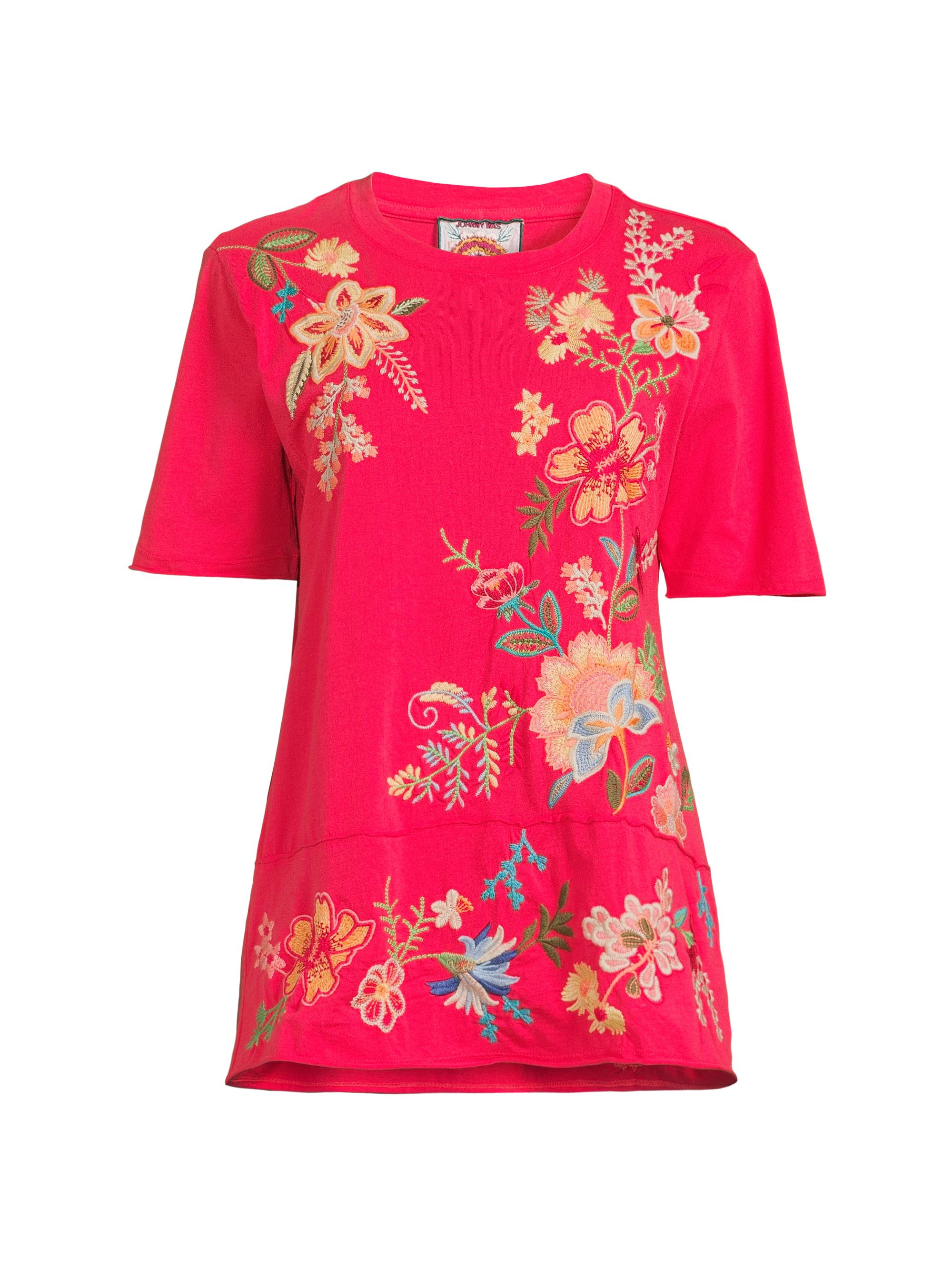 Johnny Was Women's Ishani Embroidered T-Shirt - Watermelon
