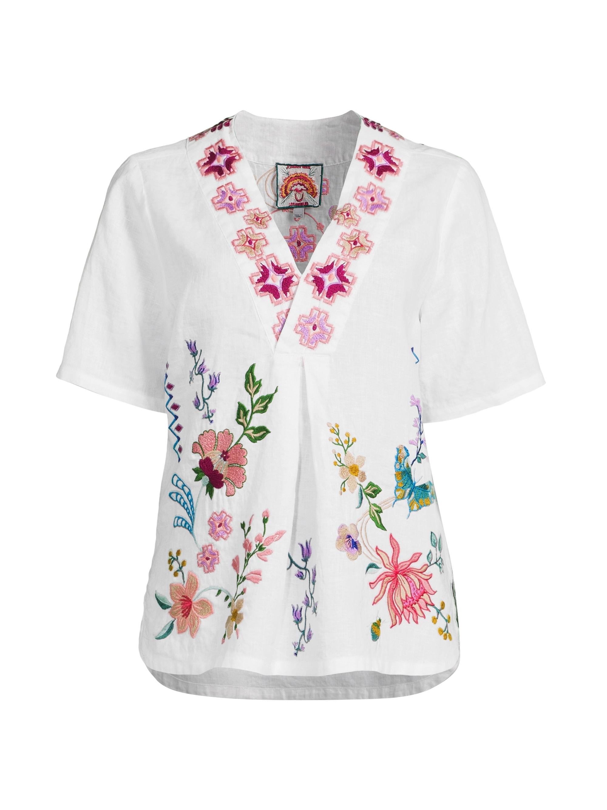 Johnny Was Women's Maureen Embroidered Linen Blouse - White
