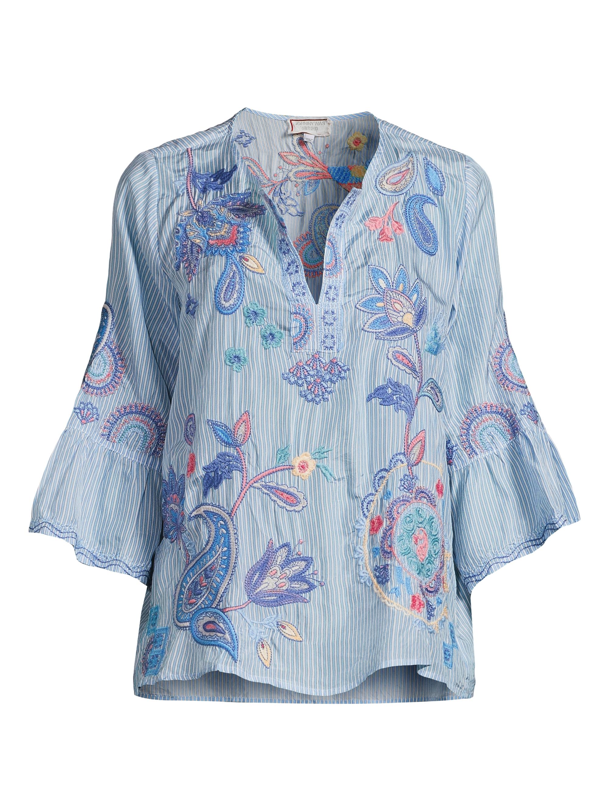 Johnny Was Women's Neilly Embroidered Silk Blouse - Barine Stripe