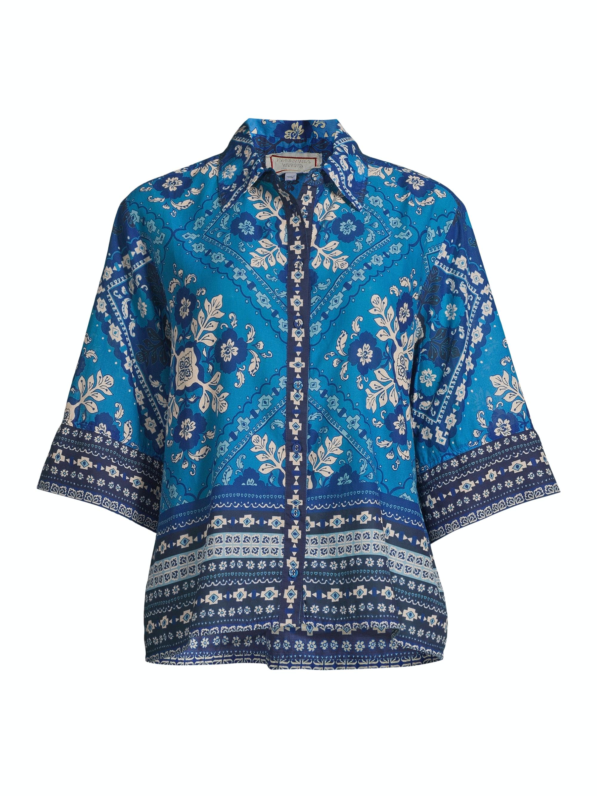 Johnny Was Women's Printed Kimono-Sleeve Shirt - Ciena