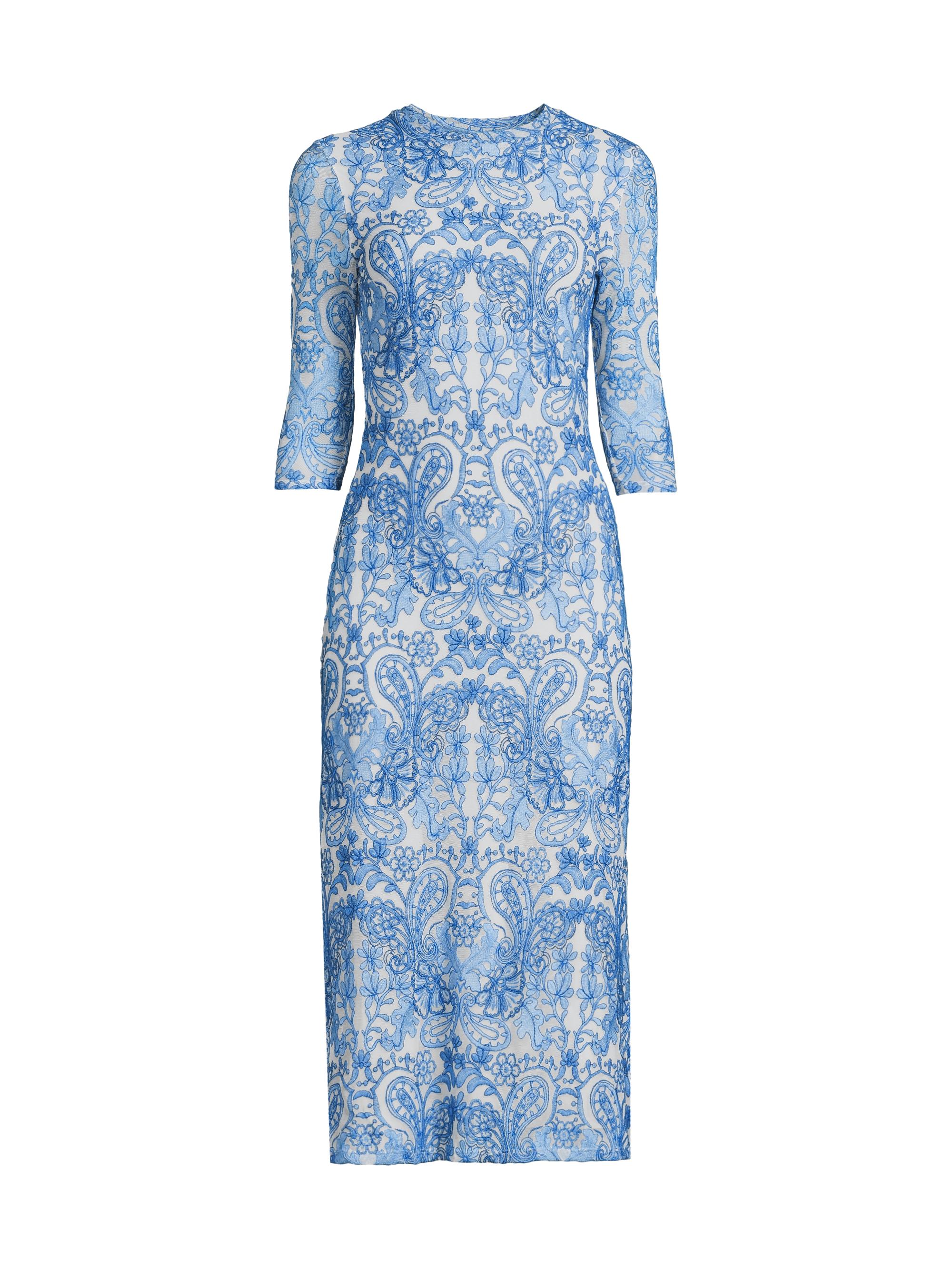 knee length dresses for ladies Boho Chic Crew Neck Midi Dress with Floral Embroidery