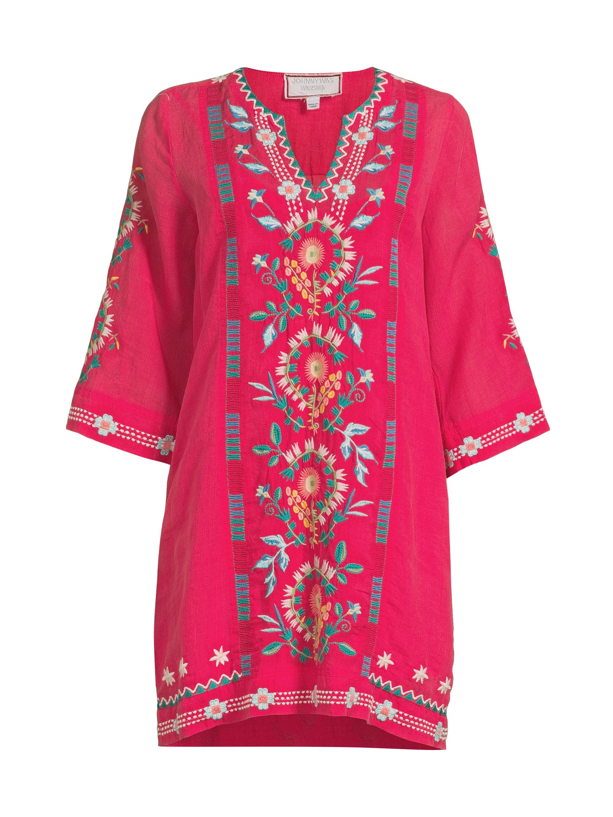 Johnny Was Women's Embroidered Swing Dress - Watermelon