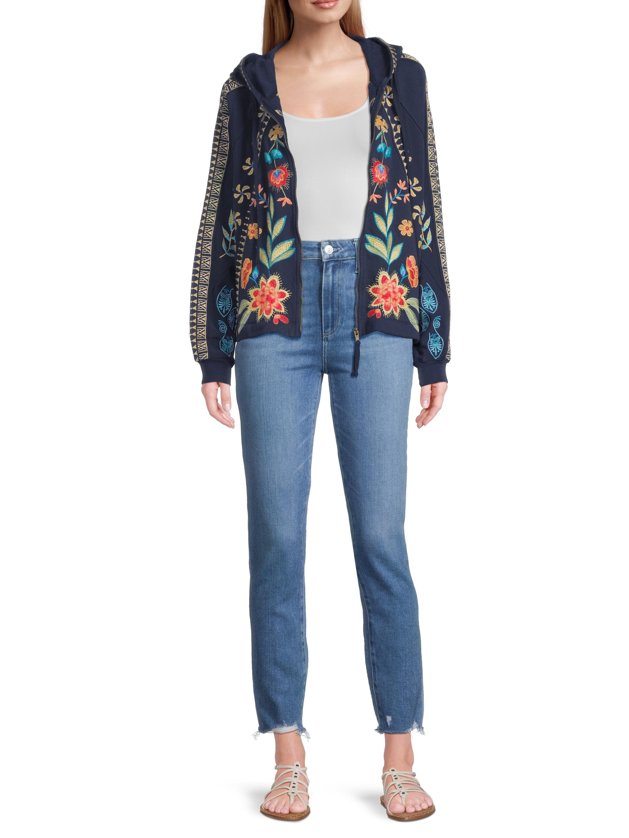 Johnny's - ao.h Johnny Was Embroidered Cotton Zip-Front Hoodie | Saks Fifth