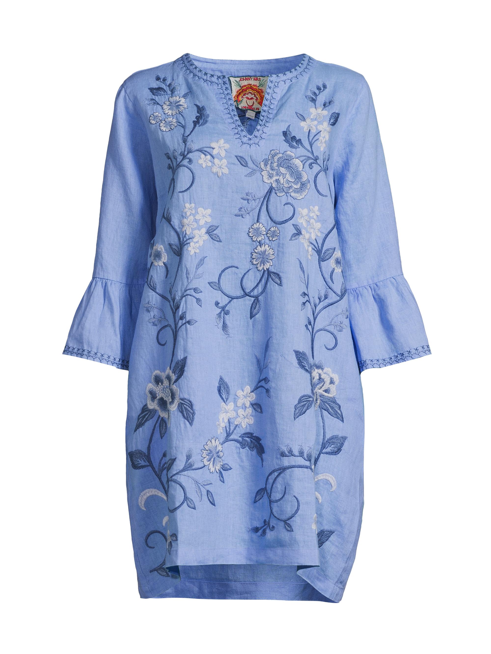 Johnny Was Women's Madaleina Embroidered Ruffle Dress - Della Robbia Blue