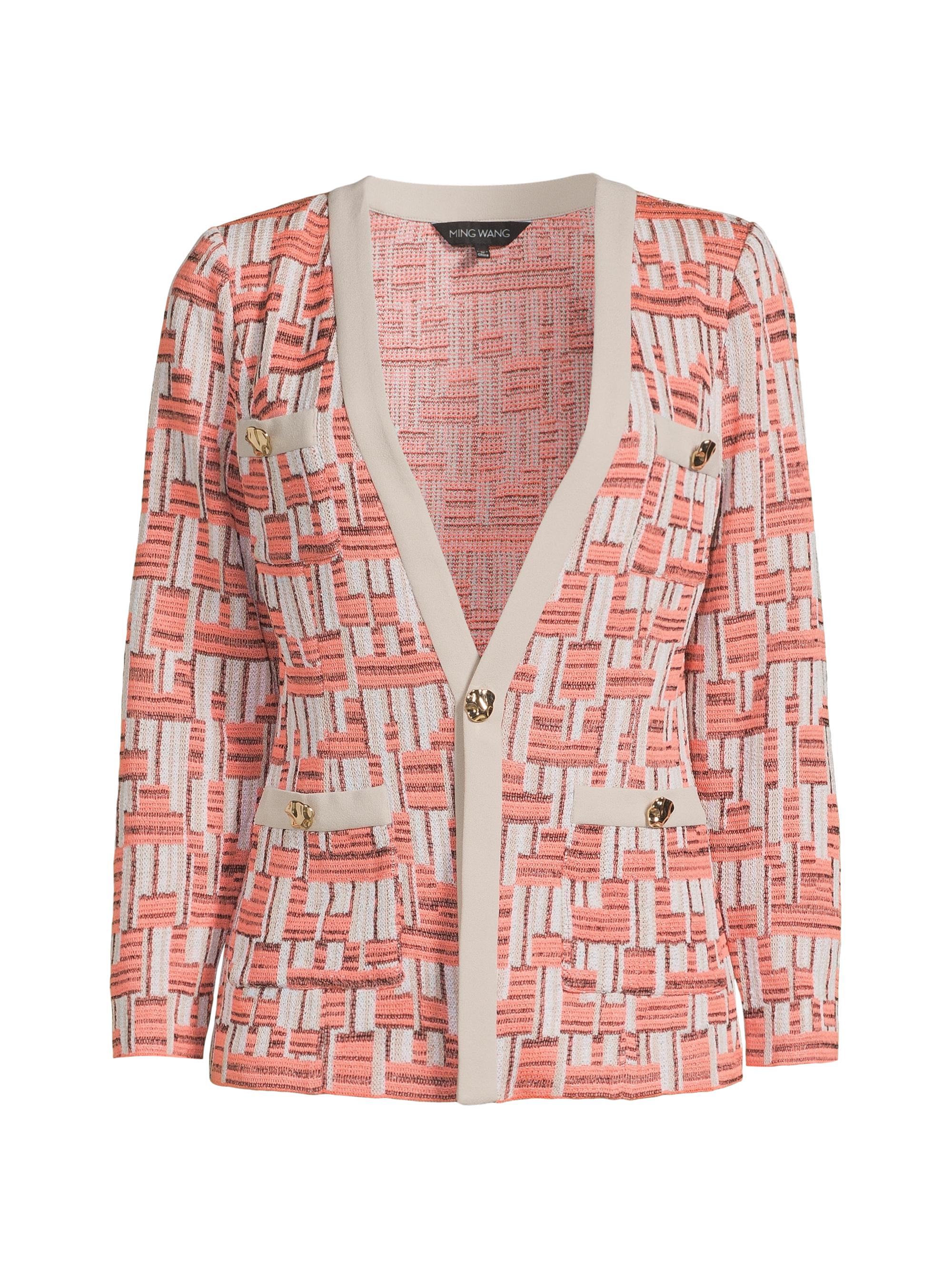 Ming Wang Women's Stretch Deco Crepe Jacket - Orange Limestone White Black