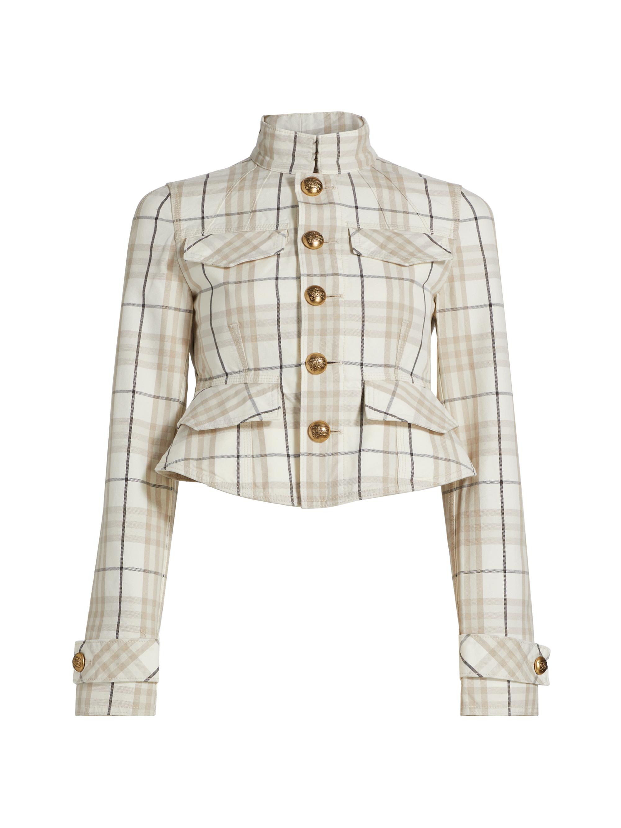 Burberry Women's Check Cotton Peplum Jacket - Cotton Ip Check