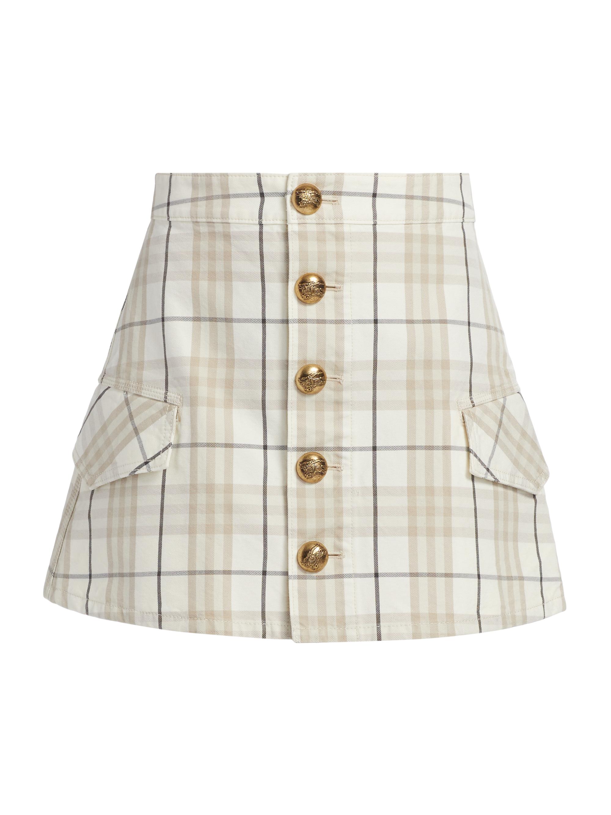 Check Cotton Button-Front Miniskirt