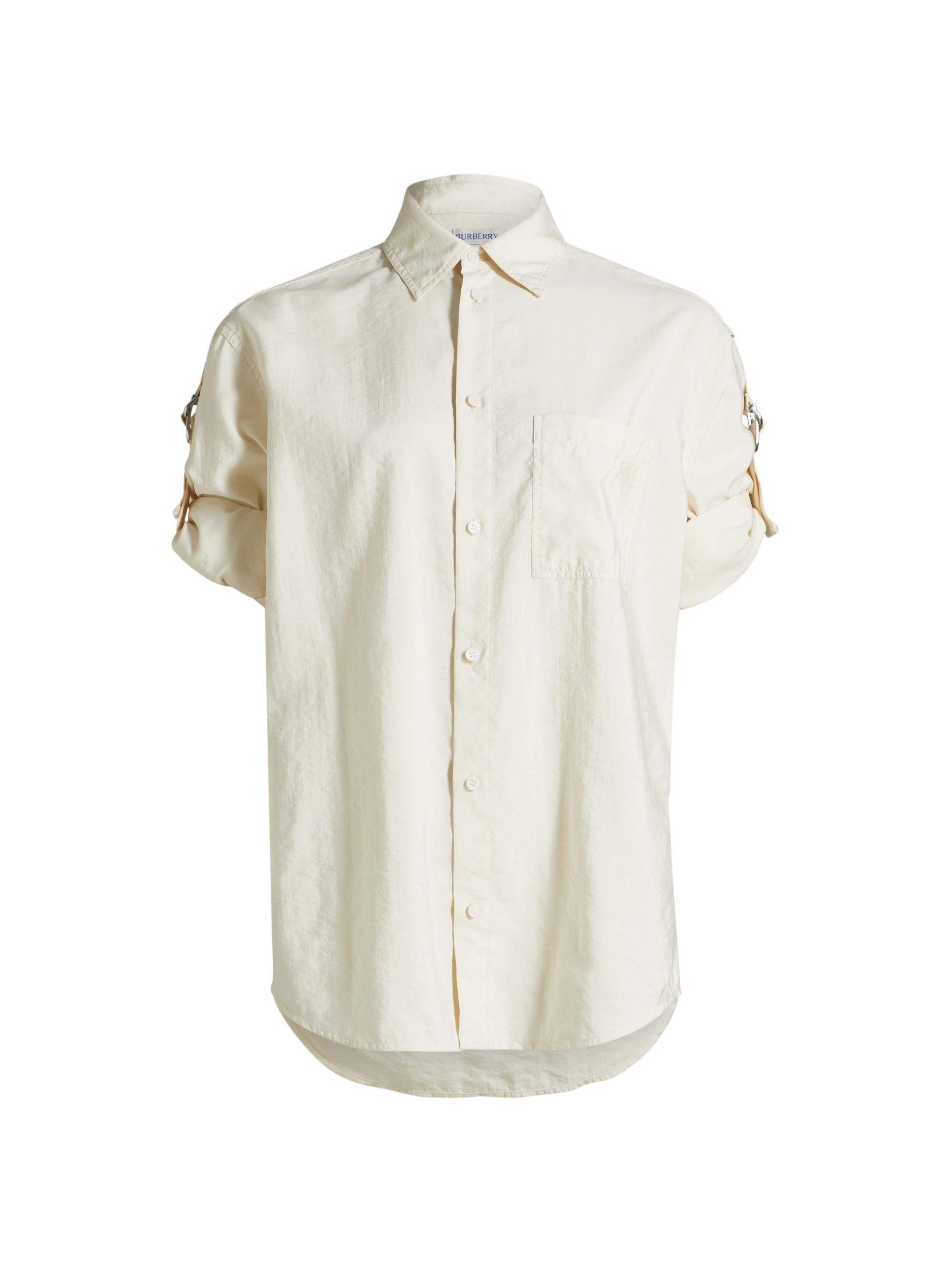 Burberry Women's Logo Silk-Blend Buckle-Sleeve Shirt - Off White