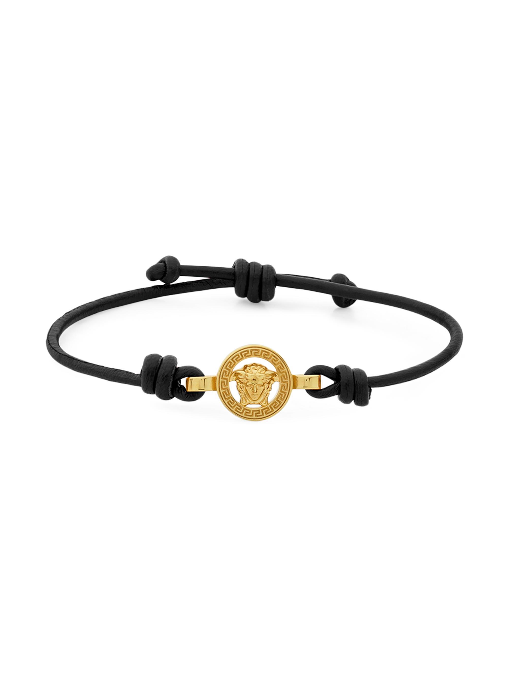 Versace Men's Medusa Leather Bracelet - Black  Gold