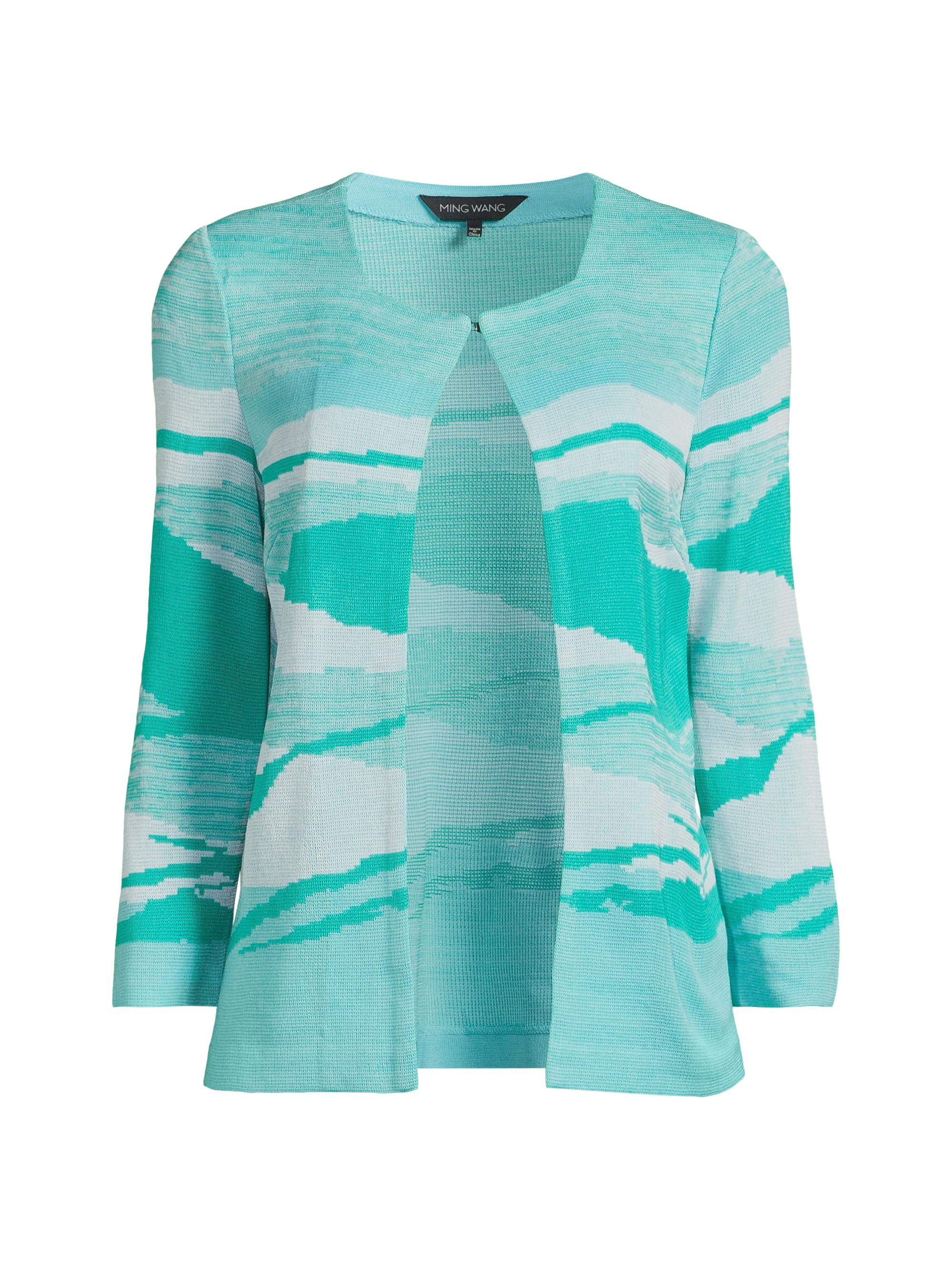Ming Wang Women's Abstract-Knit Jacket - Emerald Awe Calypso